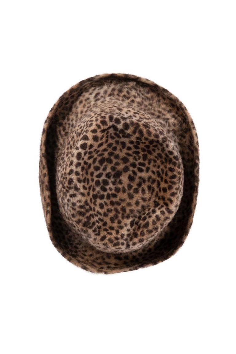 1960s Spotted Cheetah Animal Print Brown and Black Fur Felt Fedora Hat For Sale 1