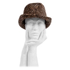 Retro 1960s Spotted Cheetah Animal Print Brown and Black Fur Felt Fedora Hat