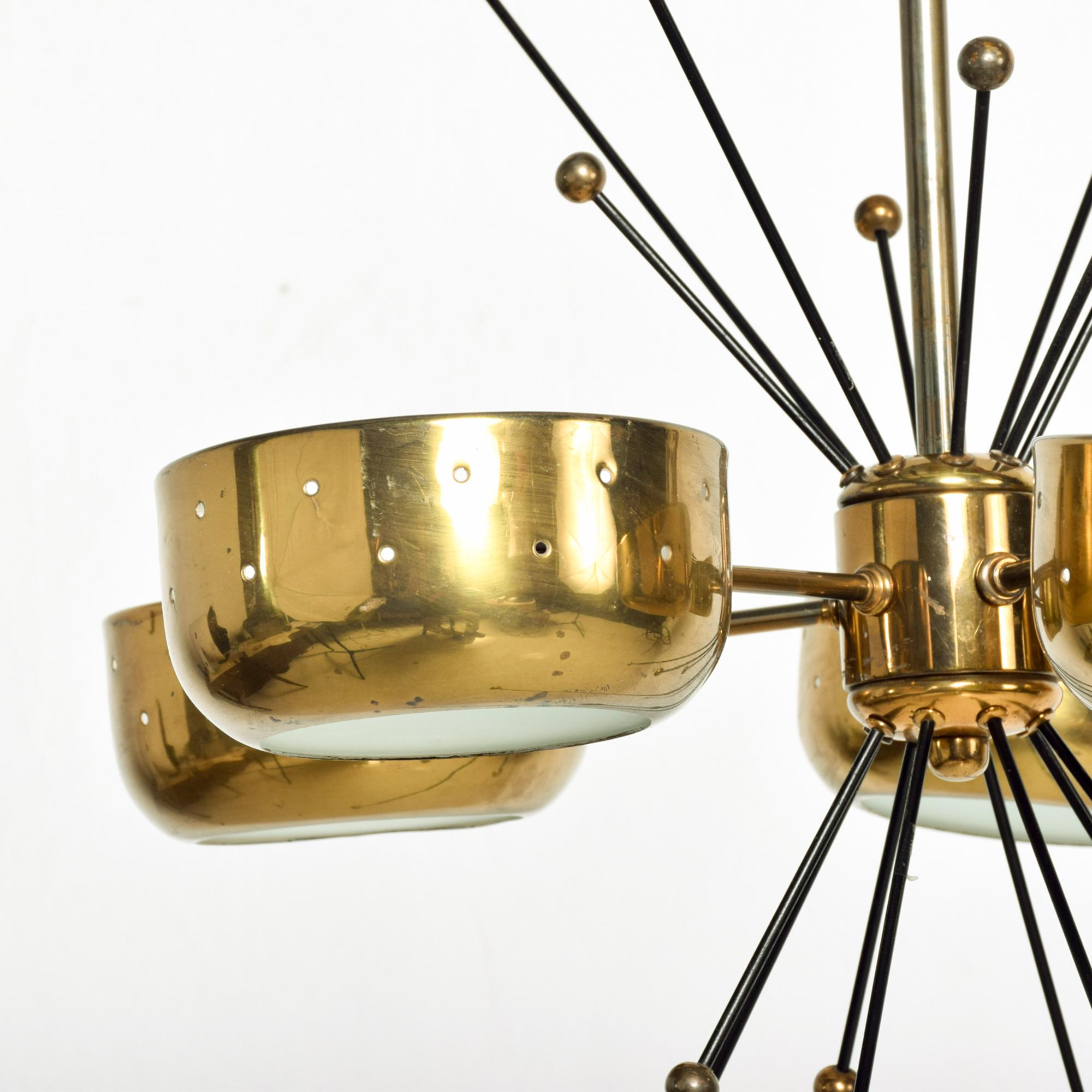 Mid-20th Century 1960s Sputnik Chandelier Five Perforated Brass Shades Style Paavo Tynell, Italy