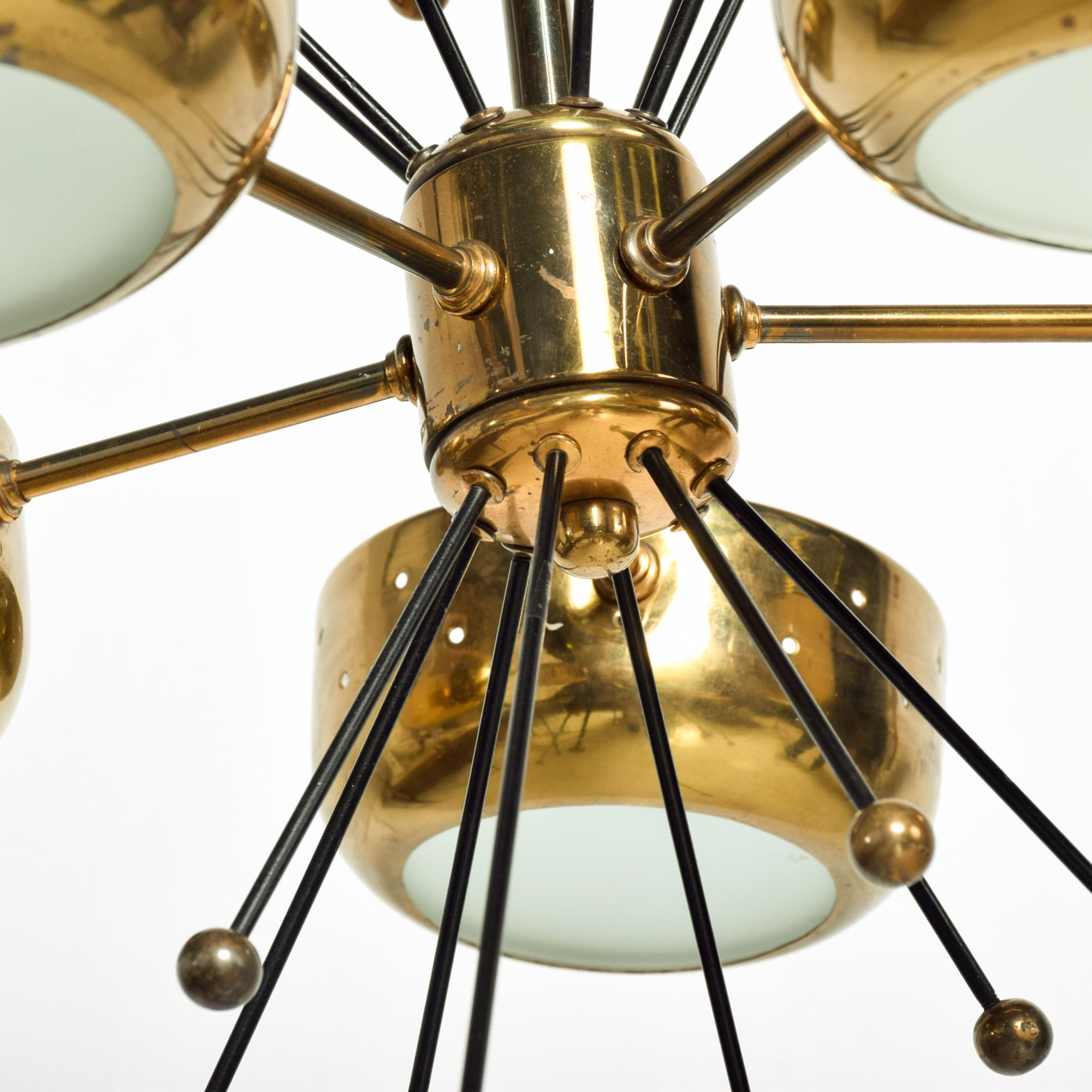 1960s Sputnik Chandelier Five Perforated Brass Shades Style Paavo Tynell, Italy 2
