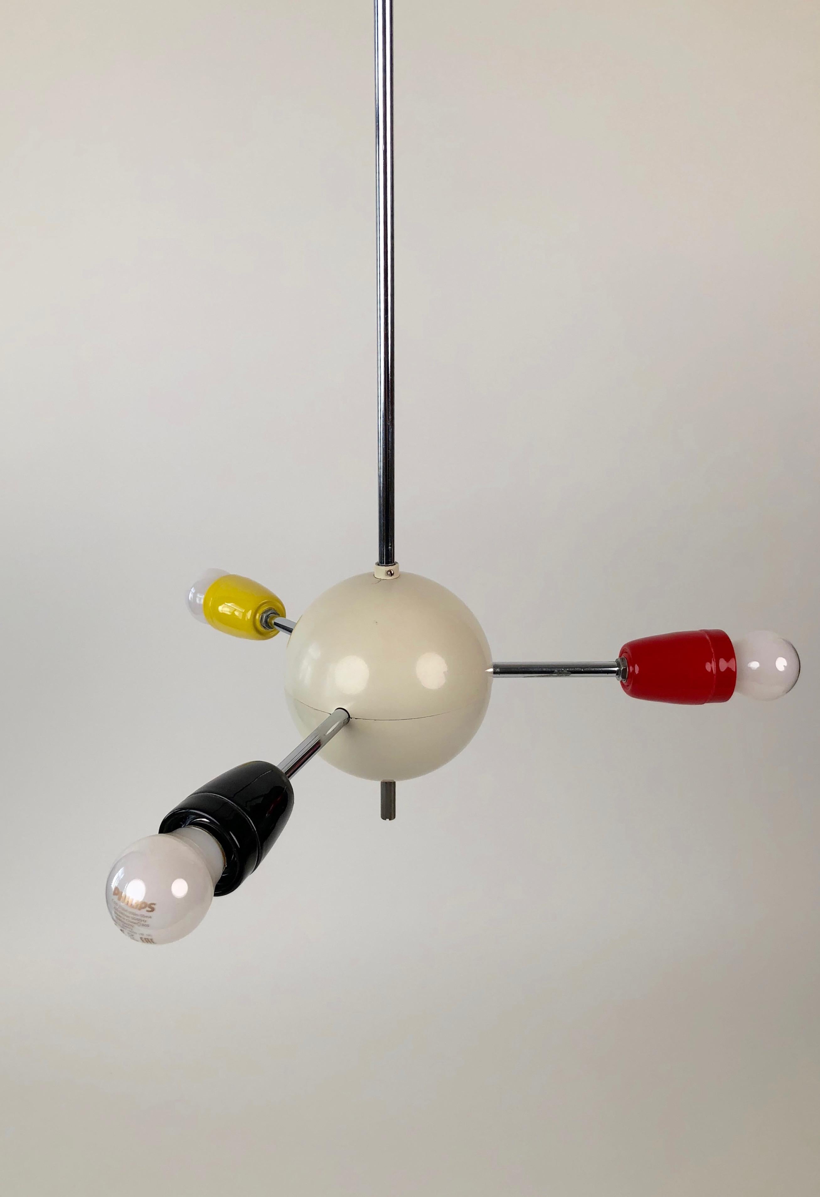 Metal 1960s Sputnik from the Czech Republic with Colored Sockets For Sale