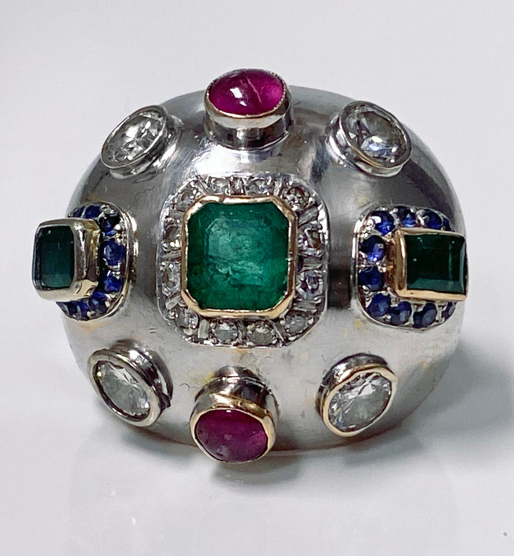 Women's or Men's 1960’s Sputnik Gold Diamond and Gemstone Ring