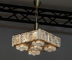 1960er Quadratische Deckenlampe aus Messing mit quadratischem gepresstem Kunstglas von Boréns Borås