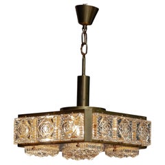 1960s Square Ceiling Lamp In Brass With Square Pressed Art Glass By Boréns Borås