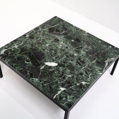 1960s Square Coffee Table with a Green Marble Top