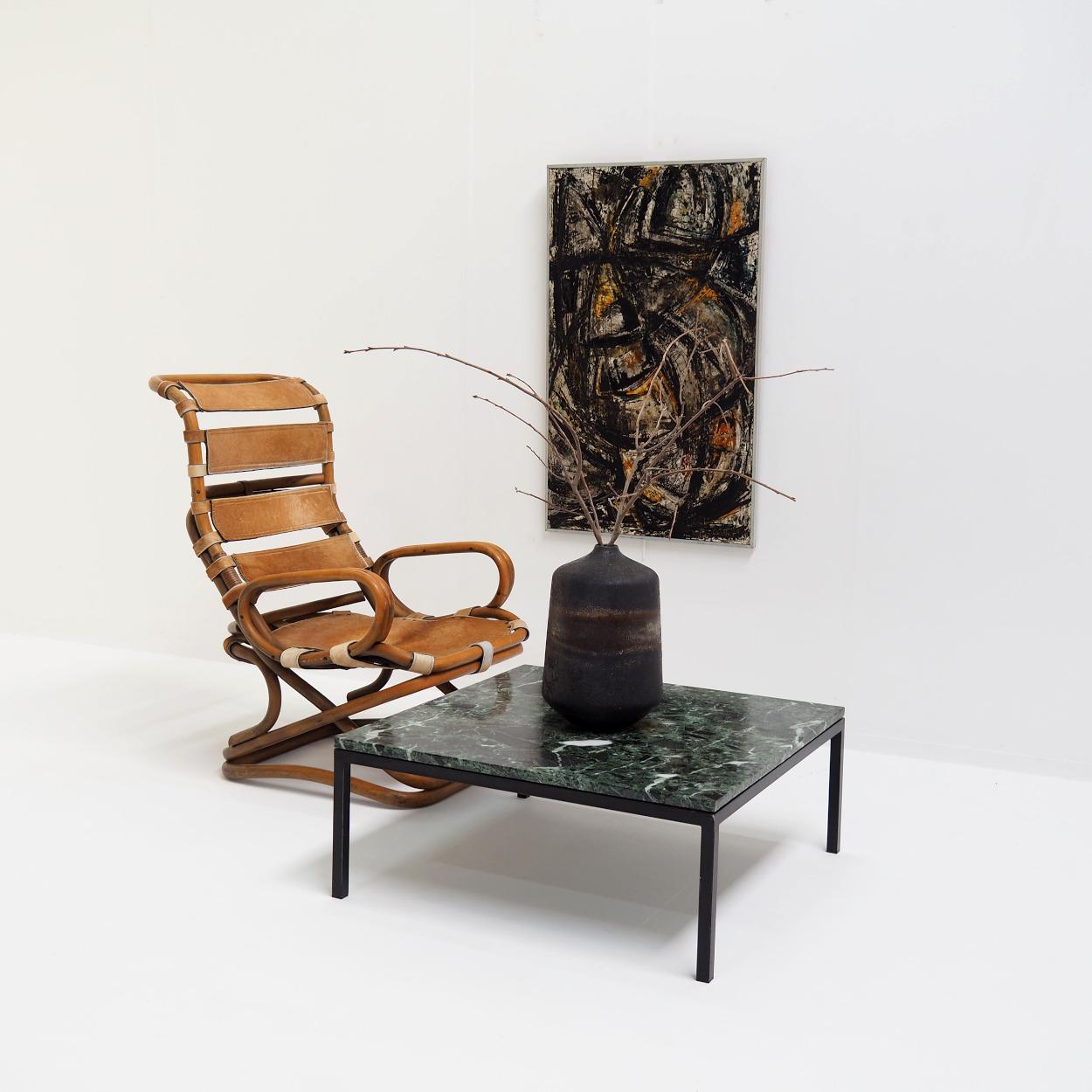 Mid-Century Modern 1960s Square Coffee Table with a Green Marble Top For Sale