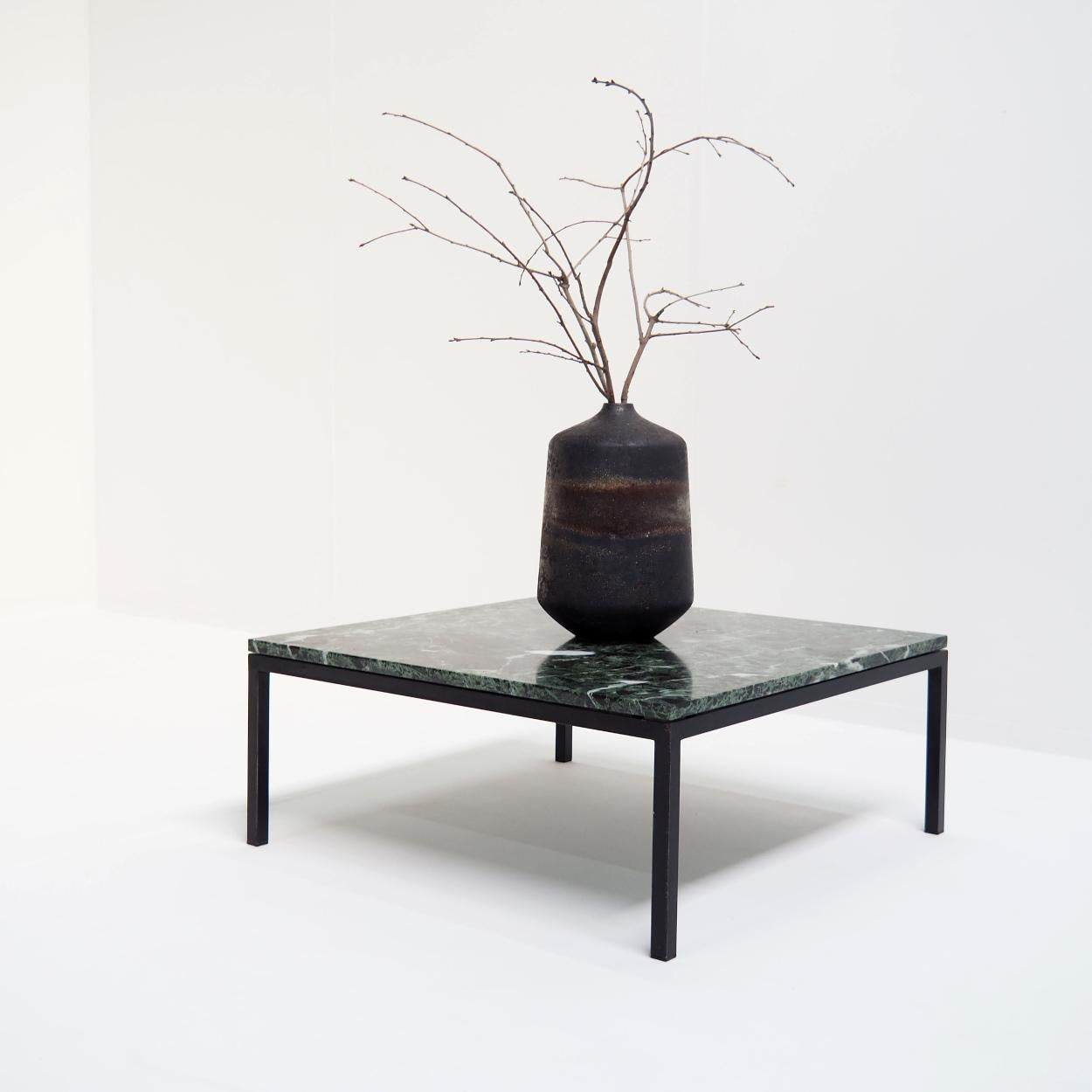 20th Century 1960s Square Coffee Table with a Green Marble Top For Sale