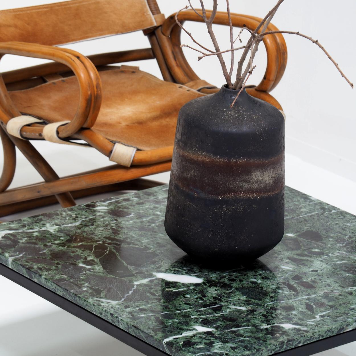 Metal 1960s Square Coffee Table with a Green Marble Top For Sale