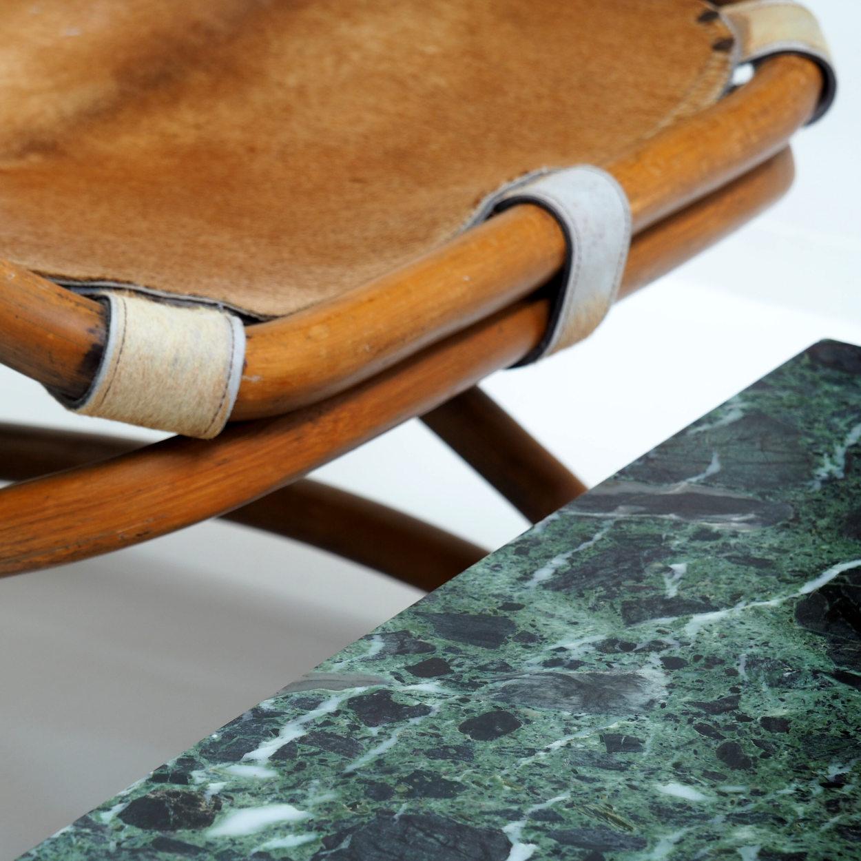 1960s Square Coffee Table with a Green Marble Top For Sale 2