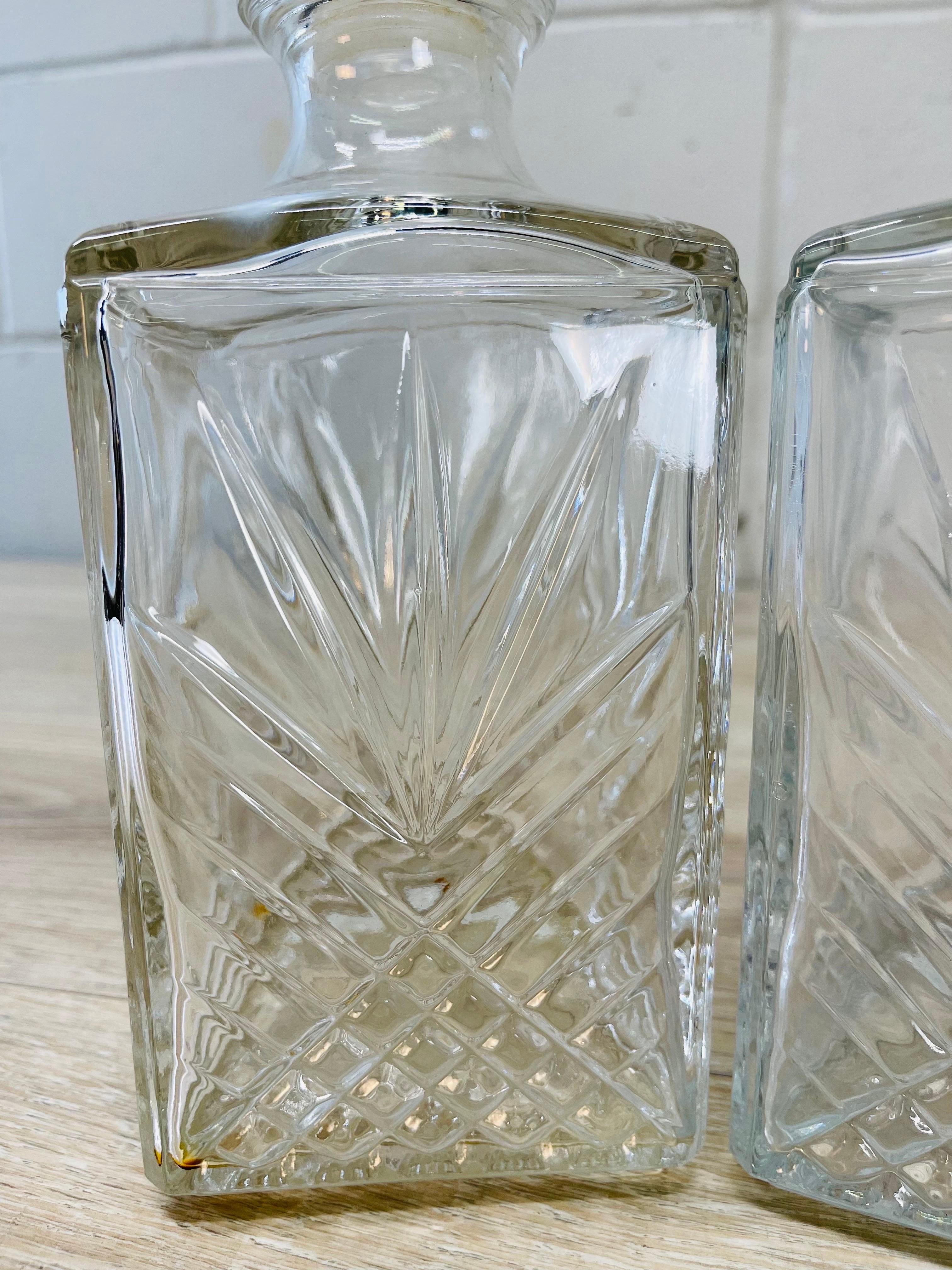 Mid-Century Modern 1960s, Square Glass Decanters, Pair For Sale