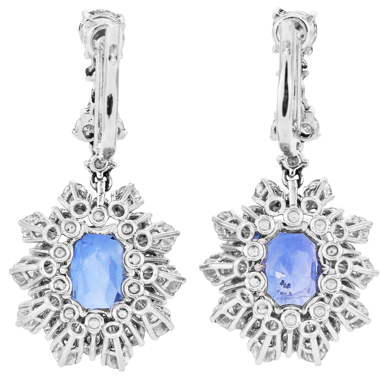 1960 Sri Lanka GIA No Heat Sapphire (Saphir sans chaleur)  Boucles d'oreilles pendantes en diamant de 15,86cts en vente 1