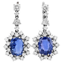 1960 Sri Lanka GIA No Heat Sapphire (Saphir sans chaleur)  Boucles d'oreilles pendantes en diamant de 15,86cts