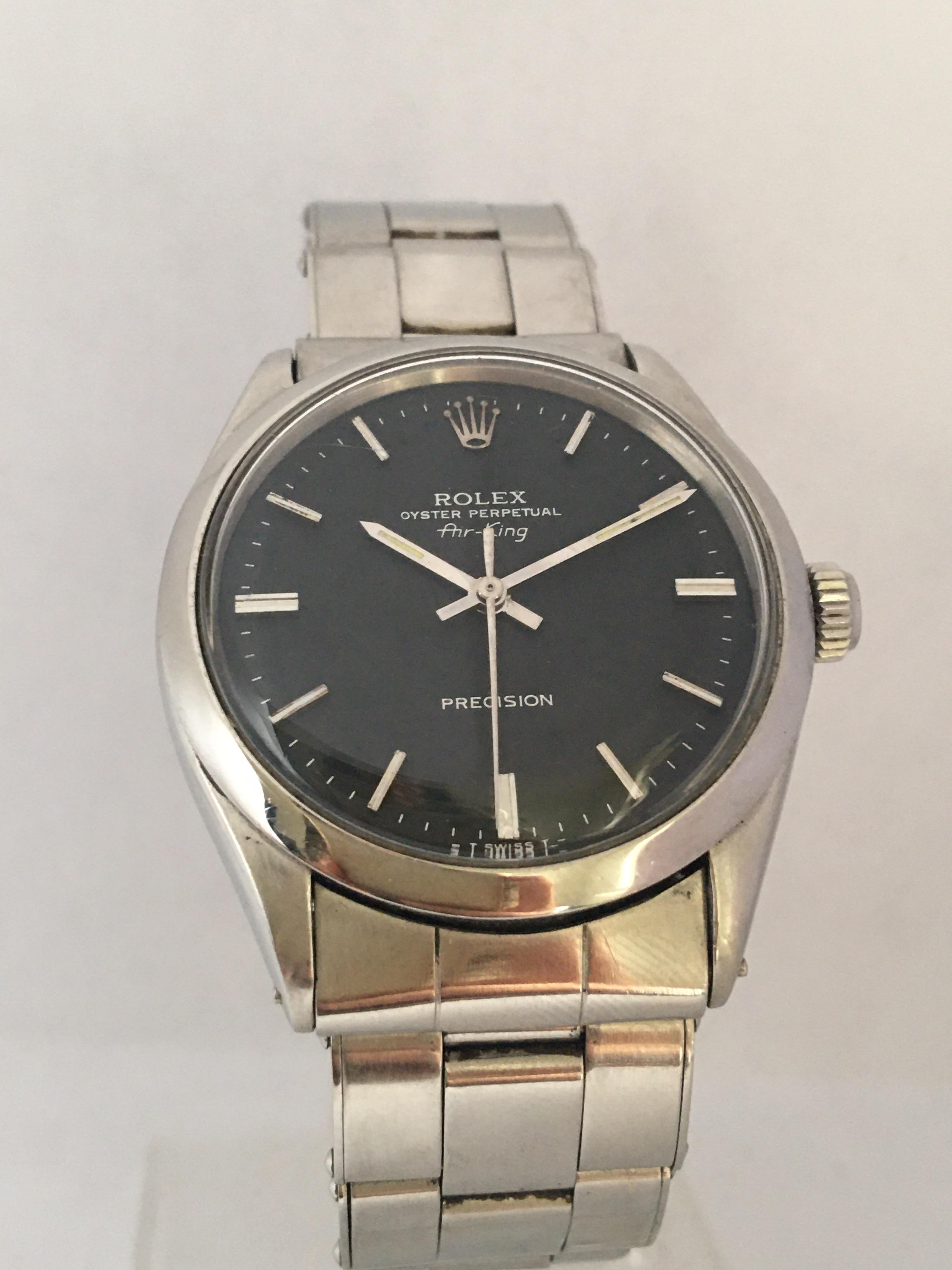 1960s SS Rolex Oyster Perpetual Air-King Precision, 1520 Mechanical Watch For Sale 3