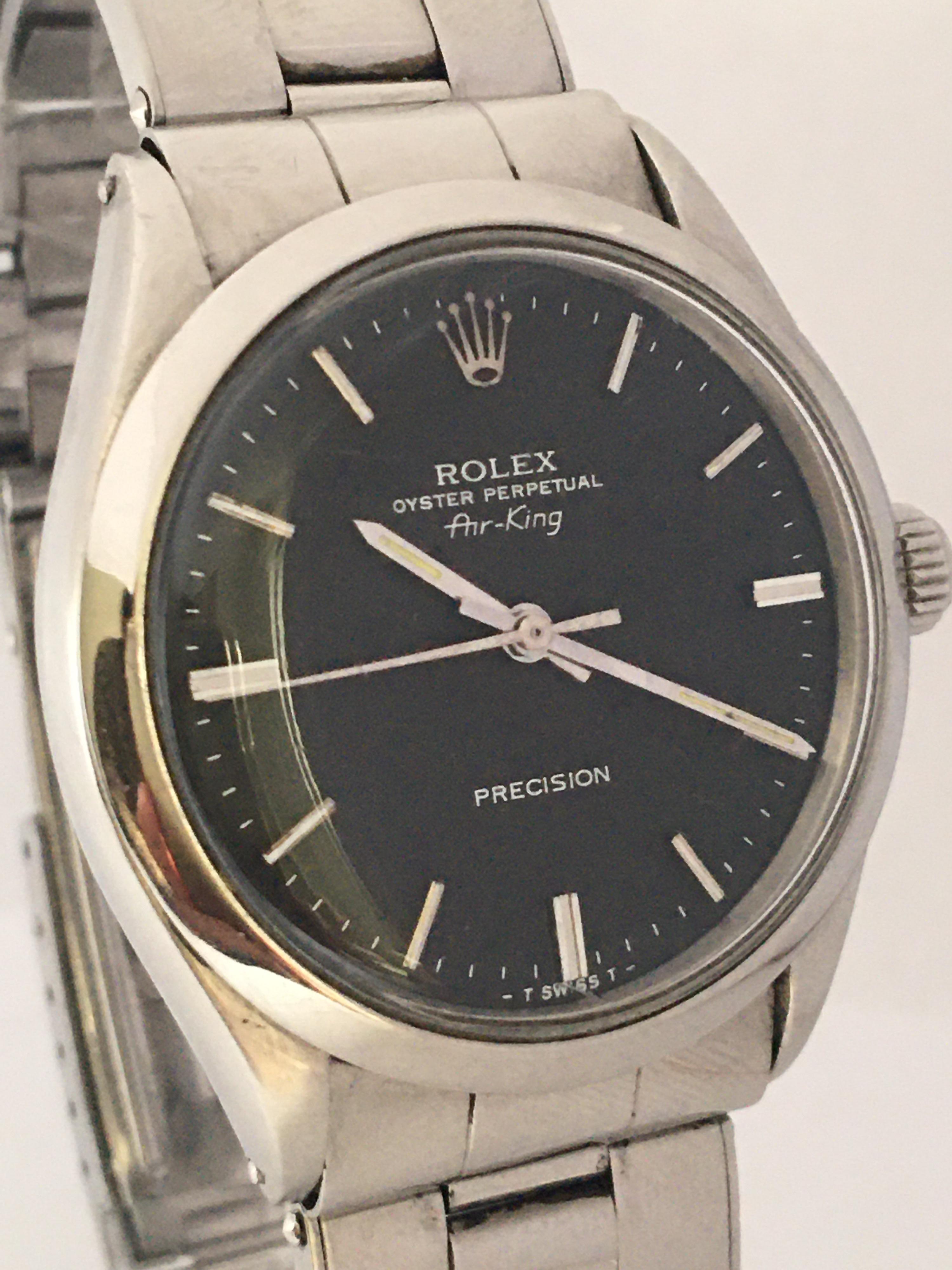 1960s SS Rolex Oyster Perpetual Air-King Precision, 1520 Mechanical Watch For Sale 8