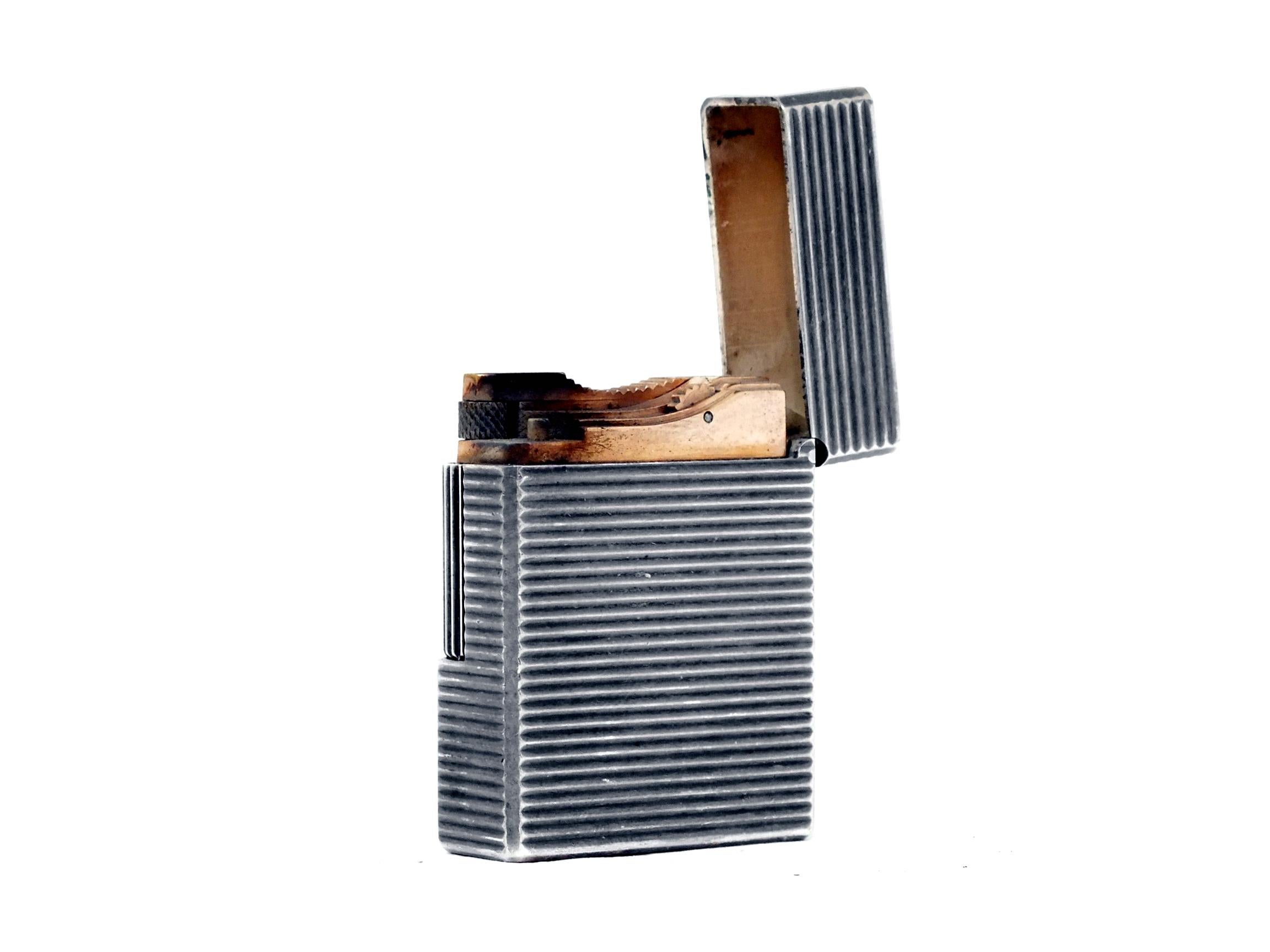 Italian 1960s St Dupont Lighter Silver Design Horizontal For Sale