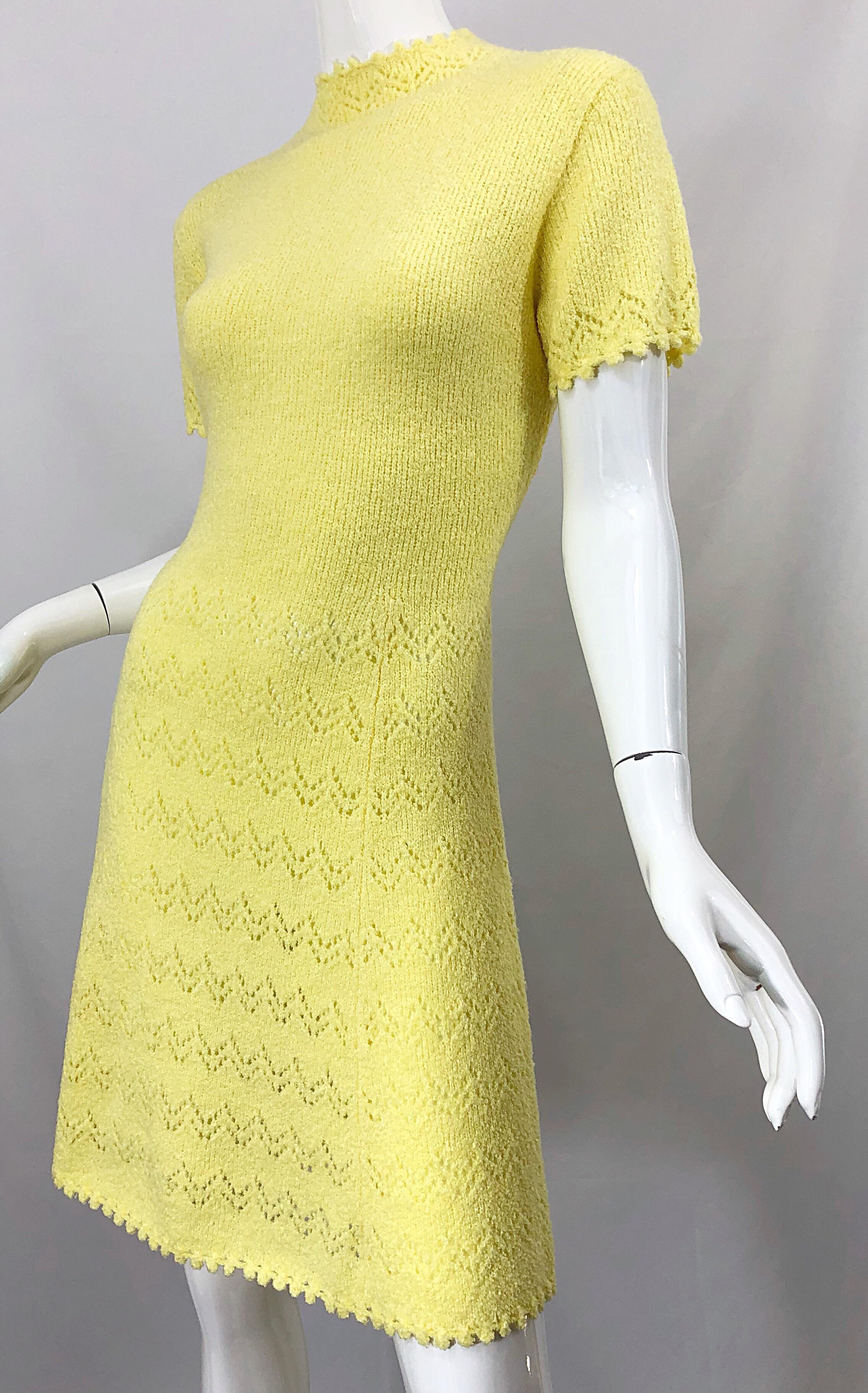 1960s St John Canary Yellow Santana Knit Mod Crochet Vintage A