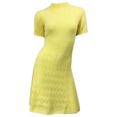 1960s St John Canary Yellow Santana Knit Mod Crochet Vintage A Line 60s Dress