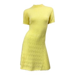 1960s St John Canary Yellow Santana Knit Mod Crochet Retro A Line 60s Dress