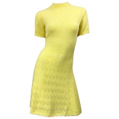 1960s St John Canary Yellow Santana Knit Mod Crochet Used A Line 60s Dress