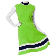 1960S ST JOHN Knit Mod Sleeveless Green Midi Dress