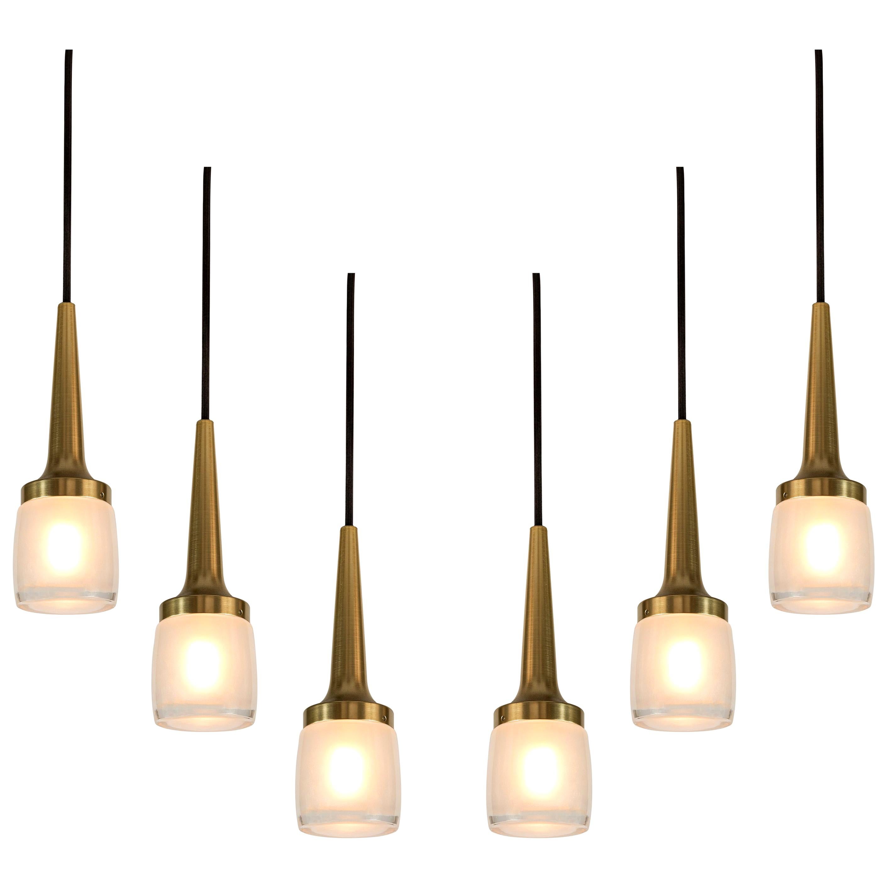 1960s Staff Leuchten Glass and Brass Pendants For Sale