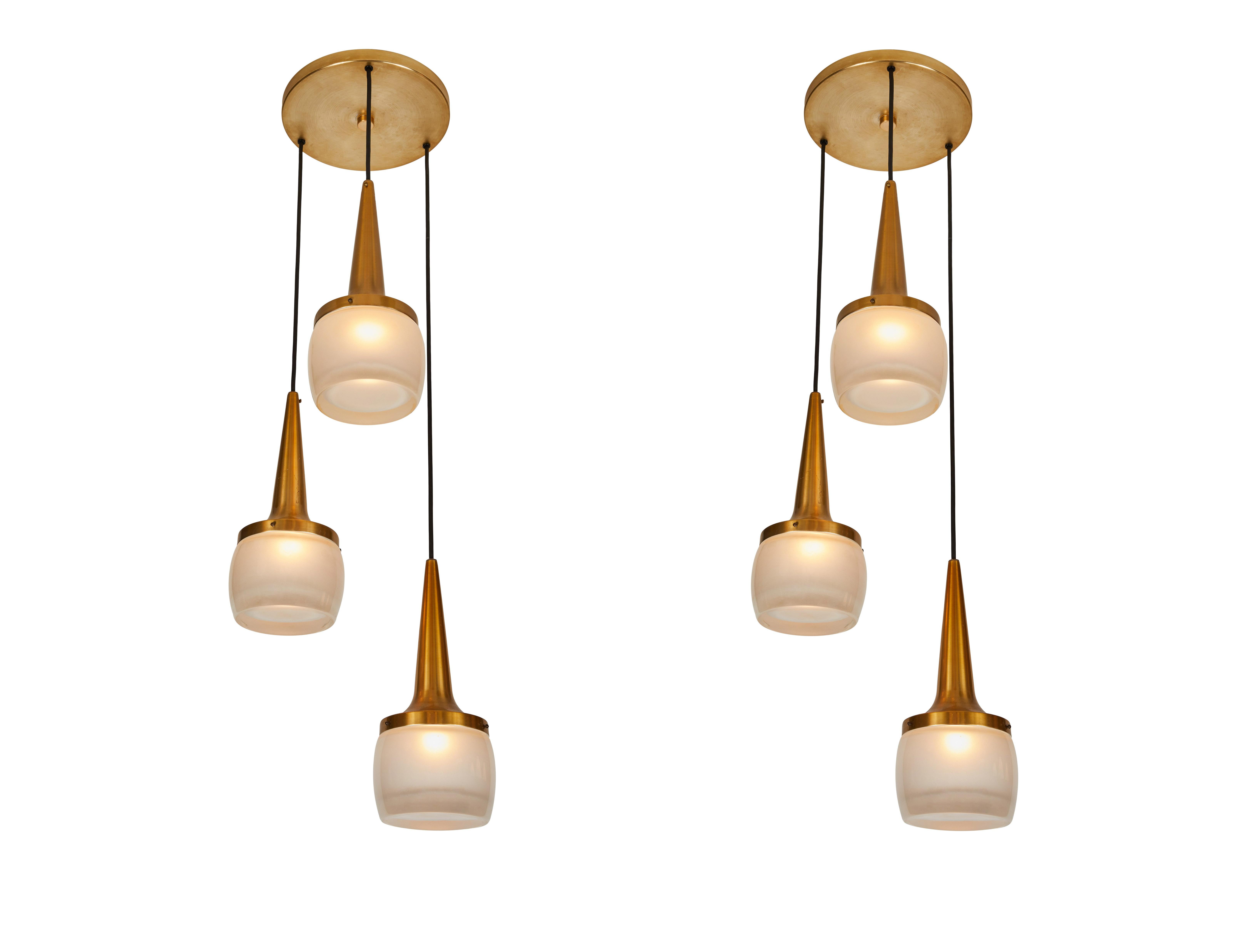 Pair of 1960s Staff Leuchten Large 3 Pendant Chandeliers Pair of 1960s Staff Leuchten Large 3 Pendant Chandeliers