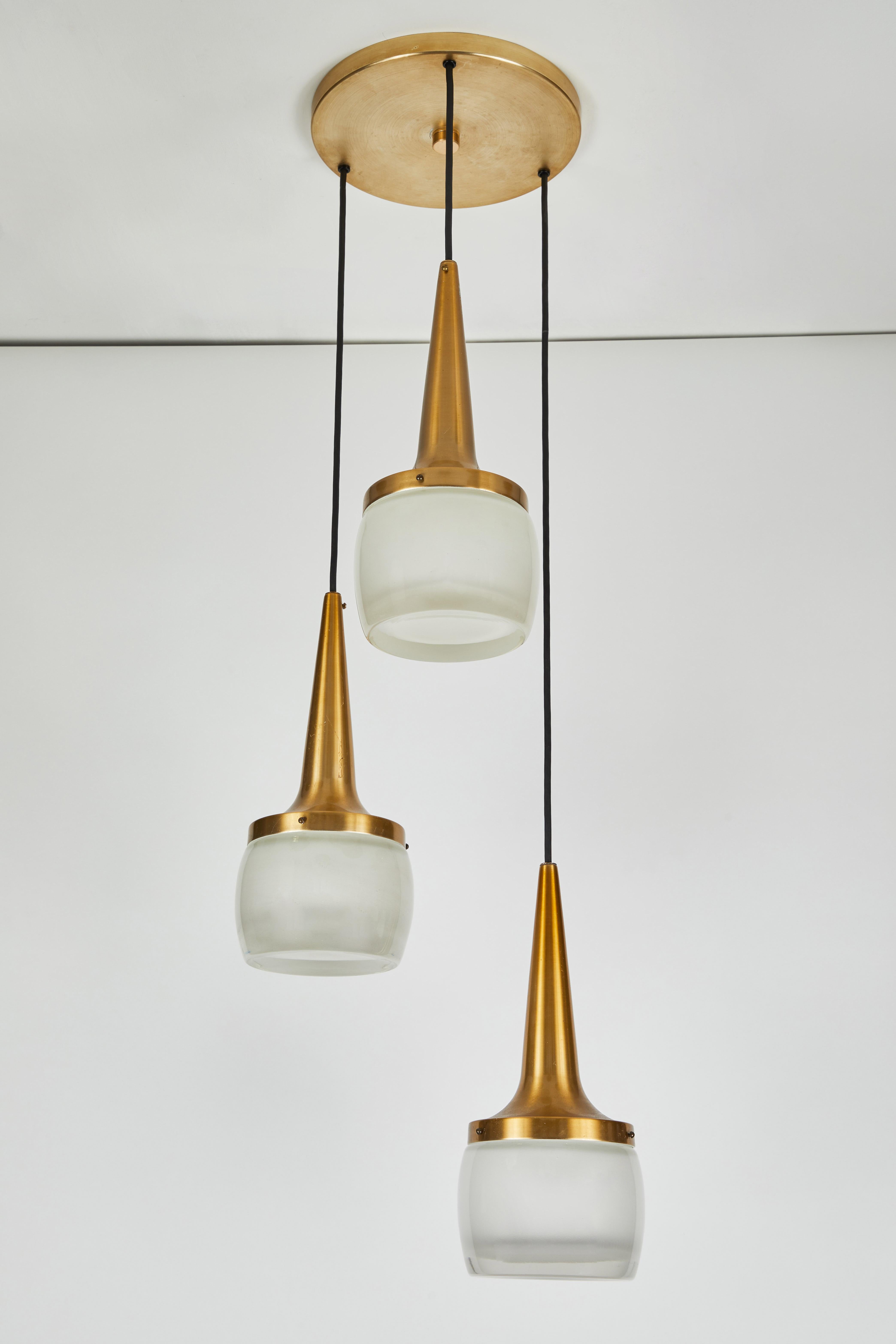 Pair of 1960s Staff Leuchten Large 3 Pendant Chandeliers Pair of 1960s Staff Leuchten Large 3 Pendant Chandeliers