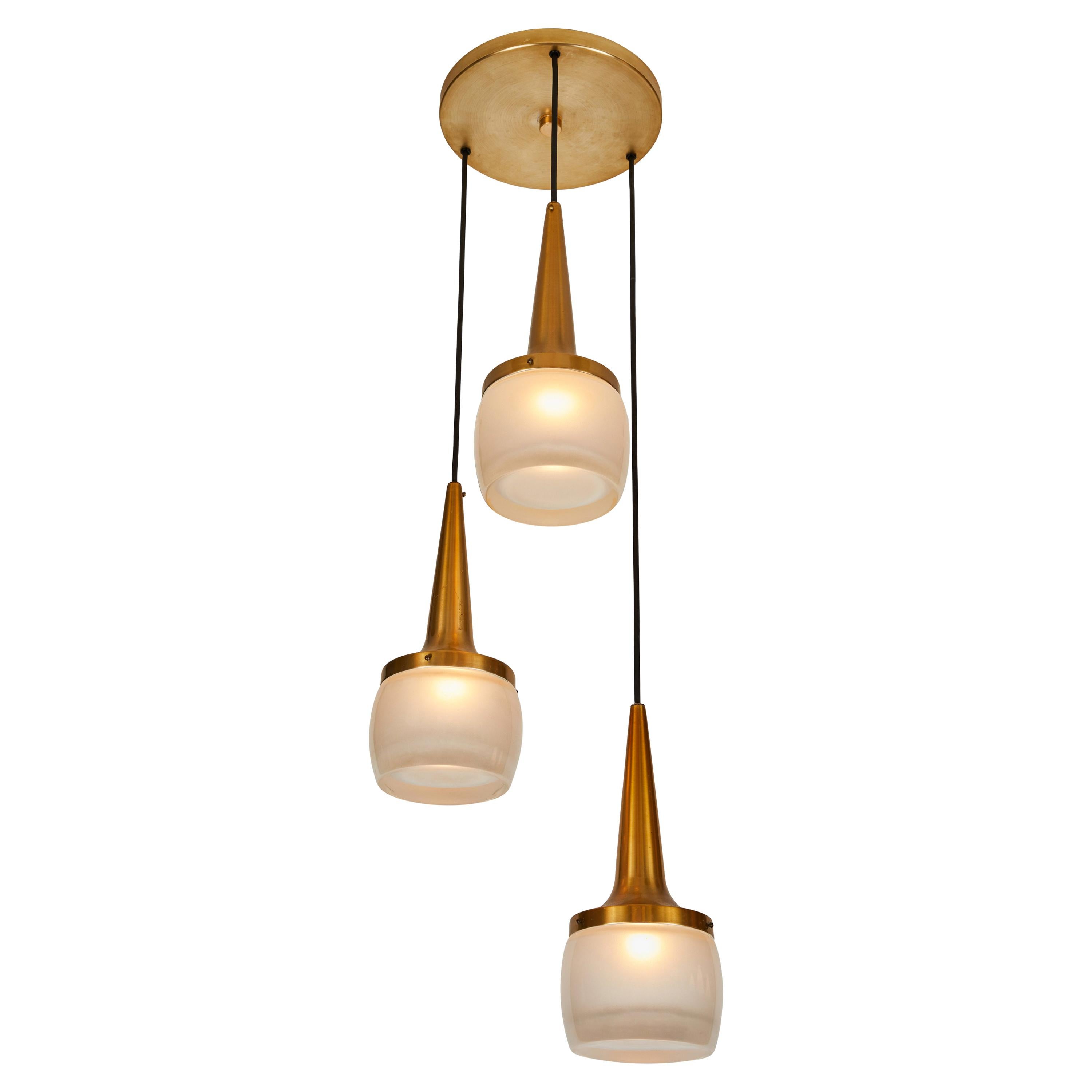 Pair of 1960s Staff Leuchten Large 3 Pendant Chandeliers Pair of 1960s Staff Leuchten Large 3 Pendant Chandeliers