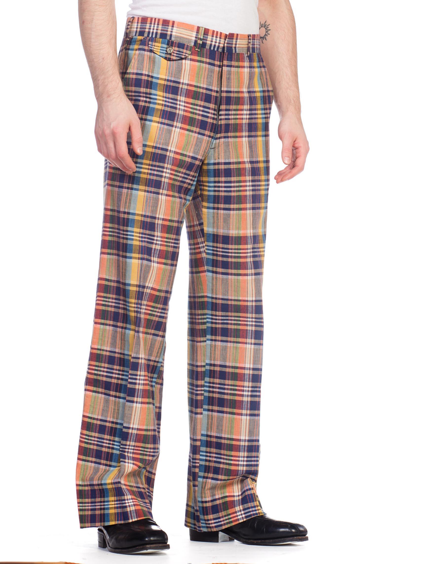 1960S STANLEY BLACKER Cotton Men's Plaid Pants In Excellent Condition For Sale In New York, NY