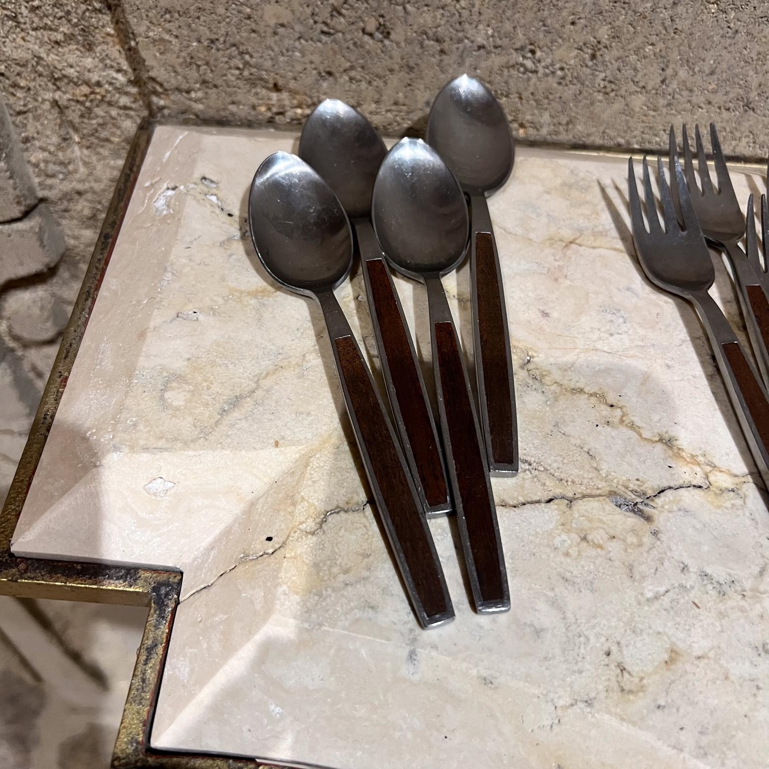 Mid-20th Century 1960s Stanley Roberts Pasadena Stainless Flatware Wood Insert Japan