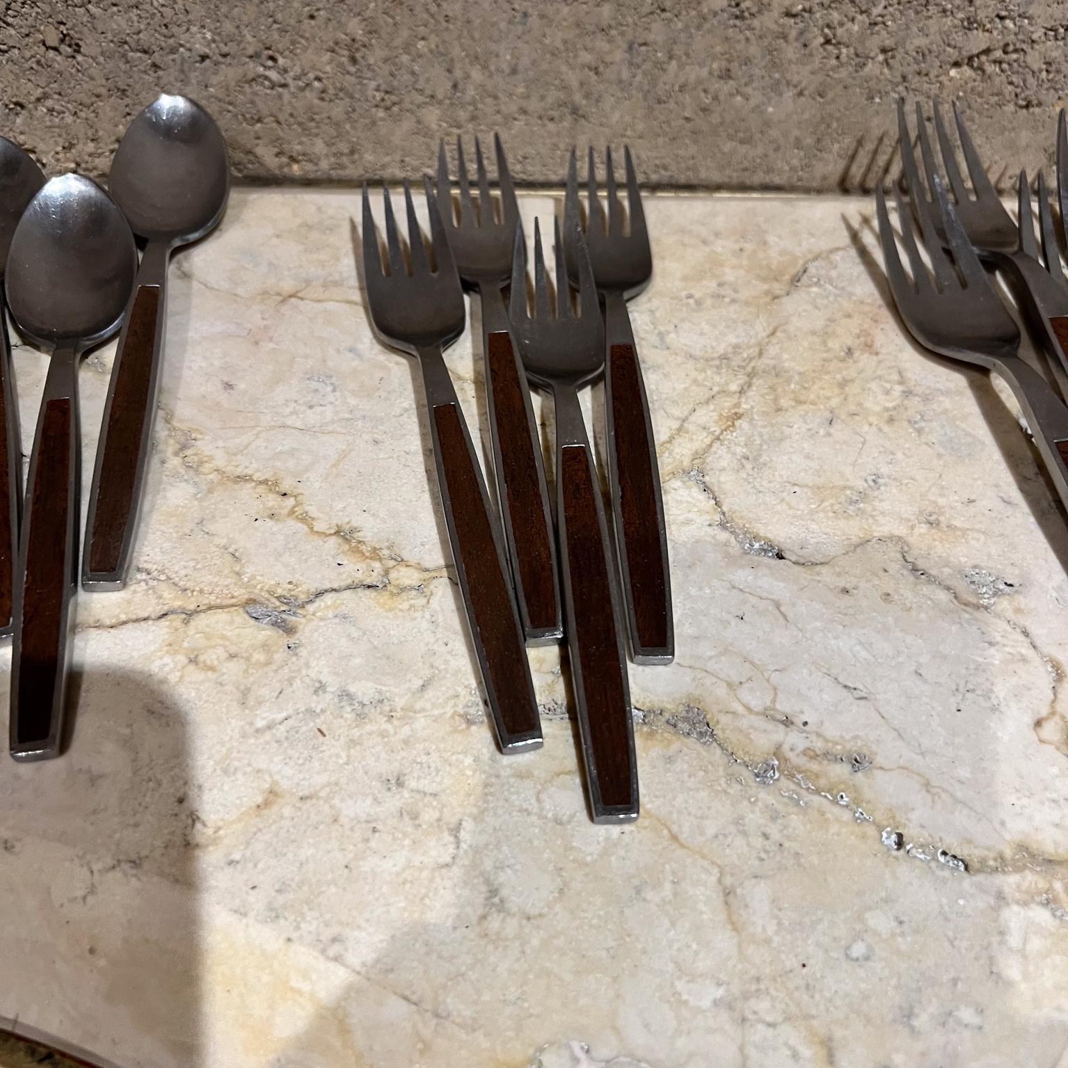 Stainless Steel 1960s Stanley Roberts Pasadena Stainless Flatware Wood Insert Japan