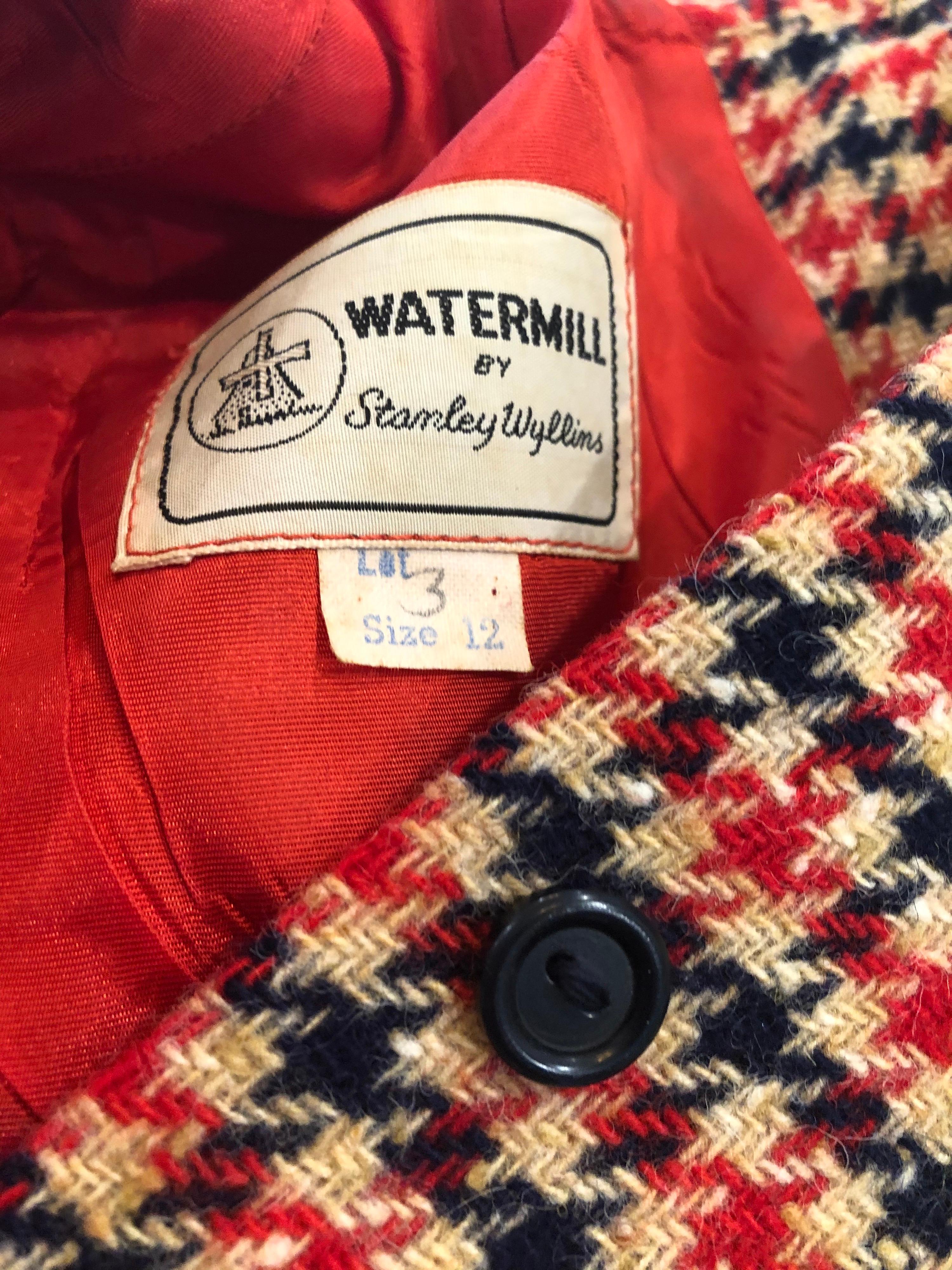 1960er Stanley Wyllins Marineblaues und rot kariertes Vintage 60er Jahre Etuikleid aus Wolle im Angebot 10