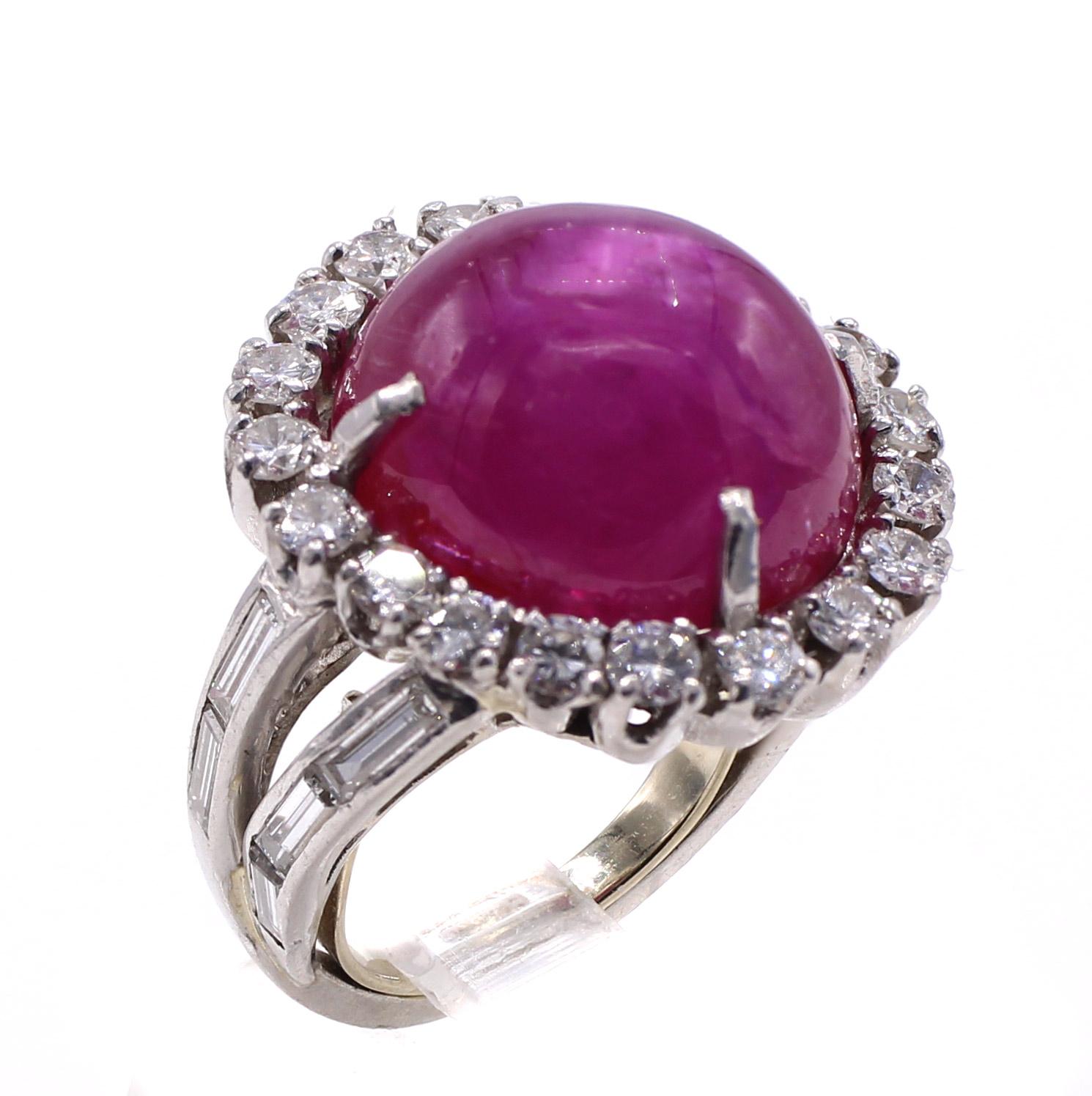 Cabochon 1960s Star Ruby Diamond Platinum Cocktail Ring For Sale
