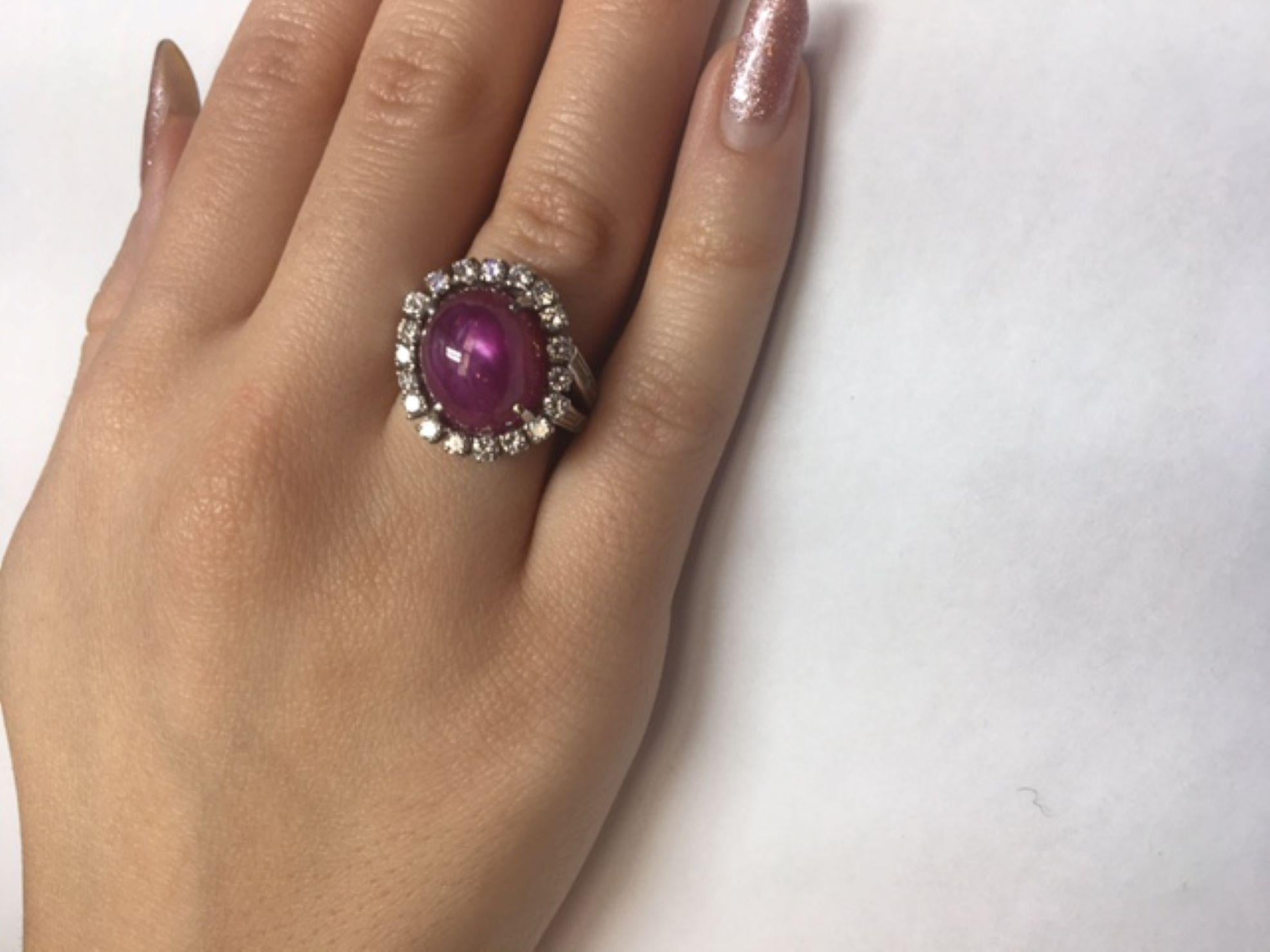 1960s Star Ruby Diamond Platinum Cocktail Ring For Sale 1