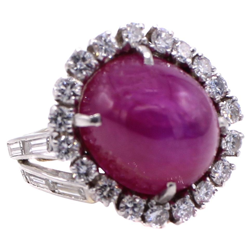 1960s Star Ruby Diamond Platinum Cocktail Ring For Sale