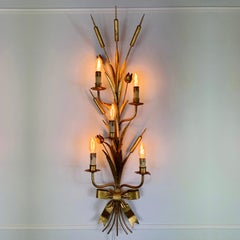 1960's Statement French Gold Bulrush Wall Sconce