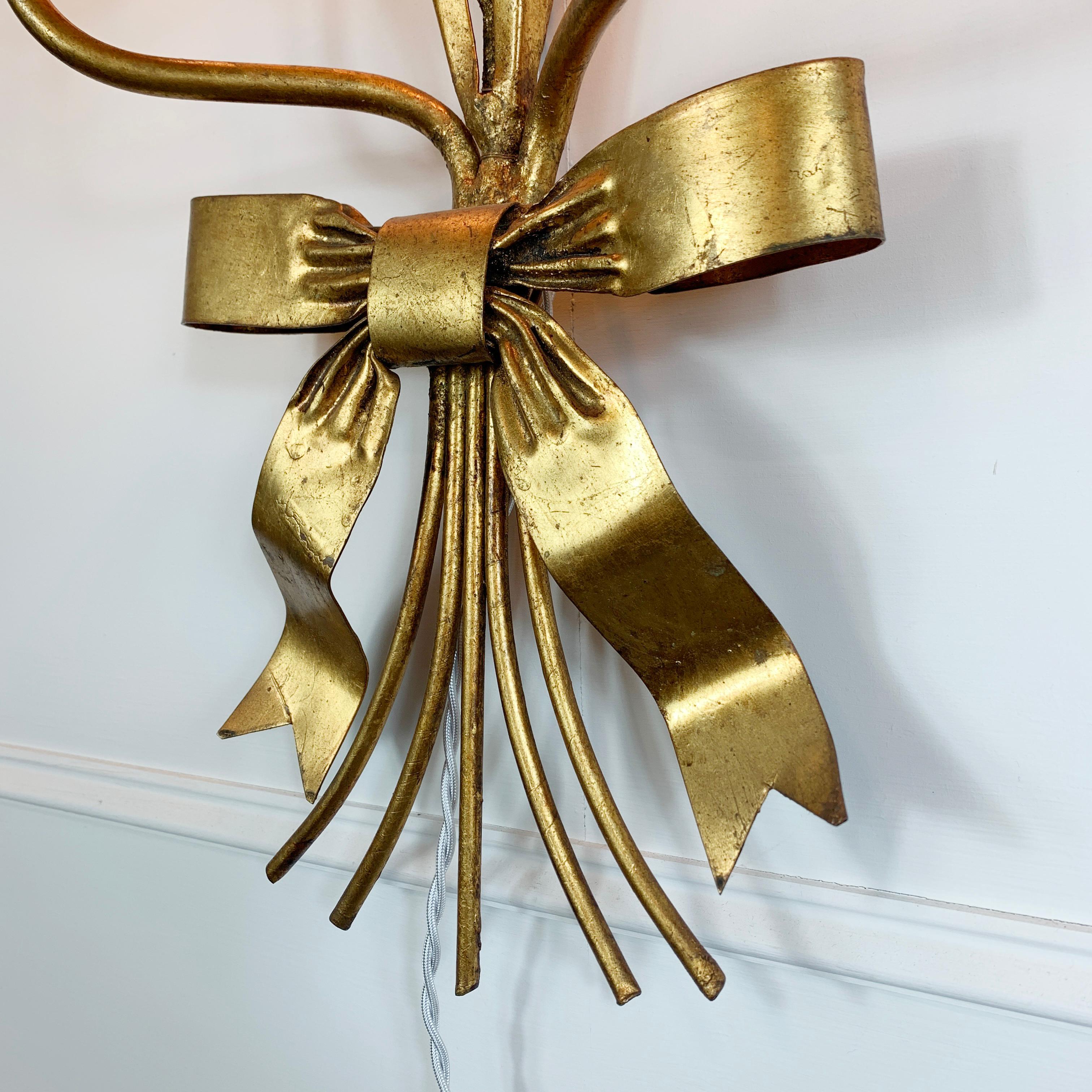 1960's Statement French Gold Bulrush Wall Sconce For Sale 1