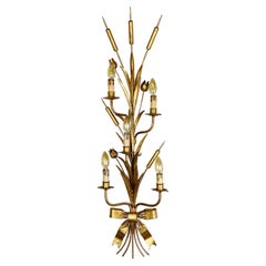 Vintage 1960's Statement French Gold Bulrush Wall Sconce
