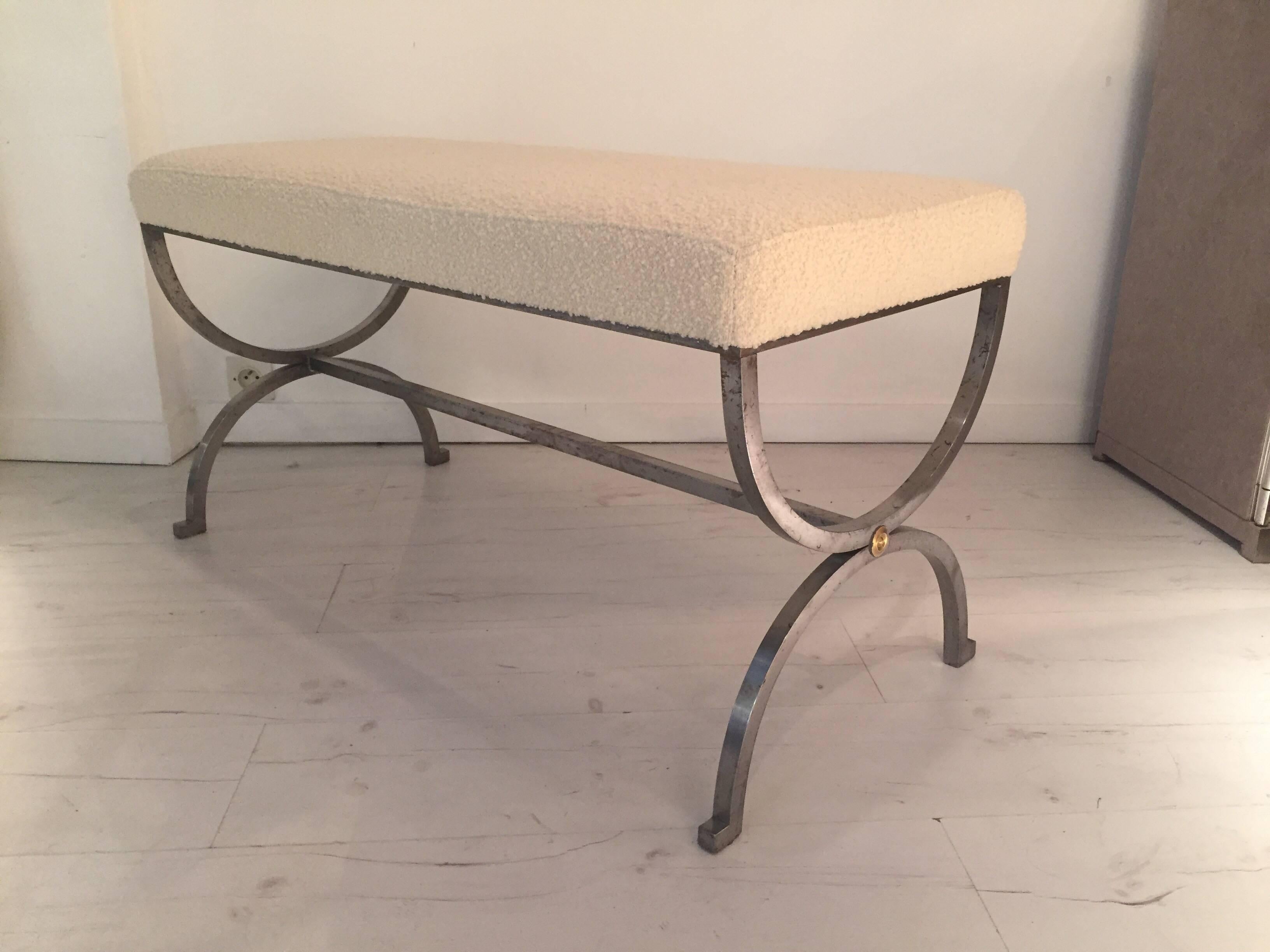 1960s steel and brass bench by Maison Jansen
New upholstered with Maison Bisson Brunel fabric.