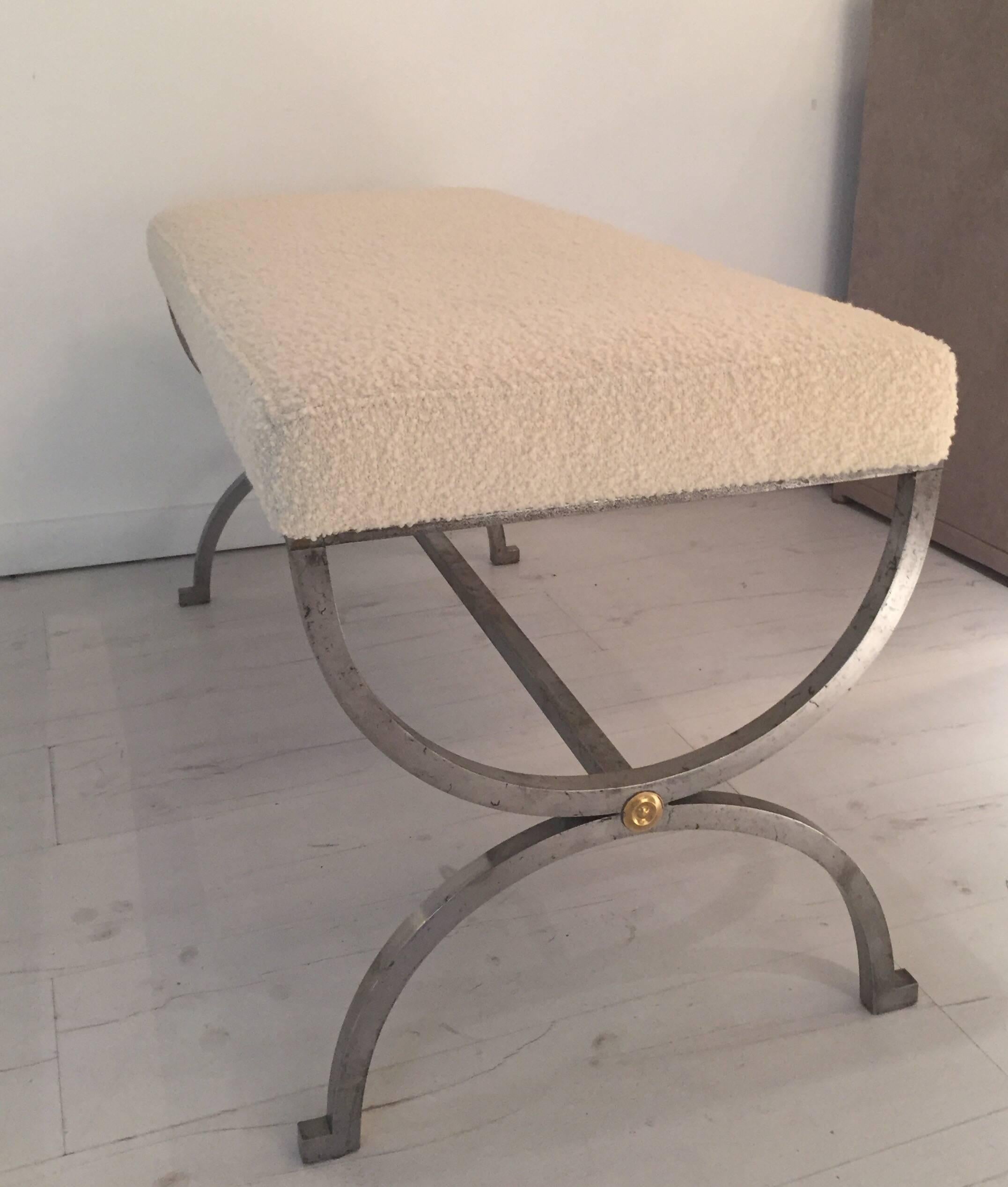 French 1960s Steel and Brass Bench by Maison Jansen