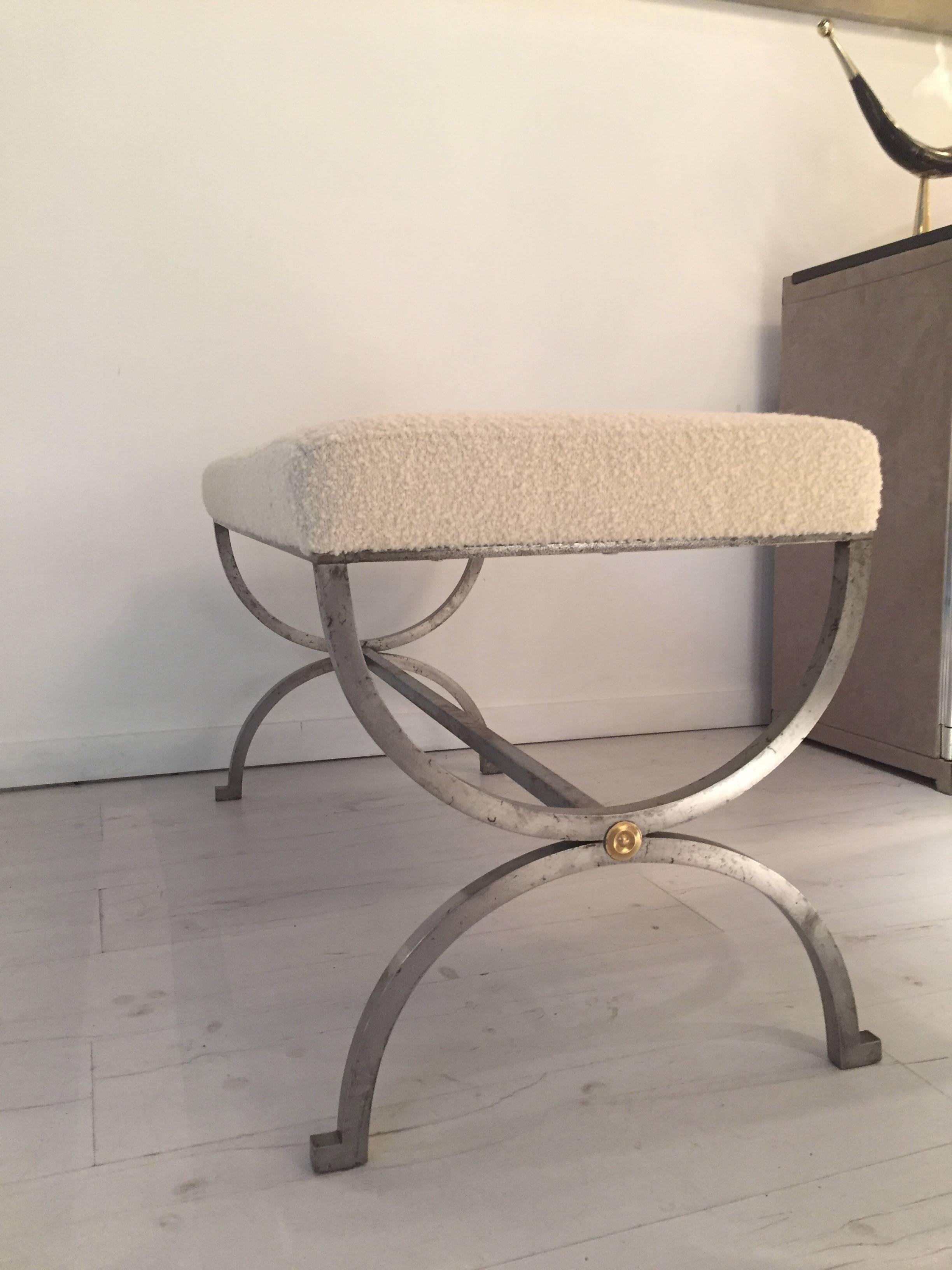 Mid-20th Century 1960s Steel and Brass Bench by Maison Jansen