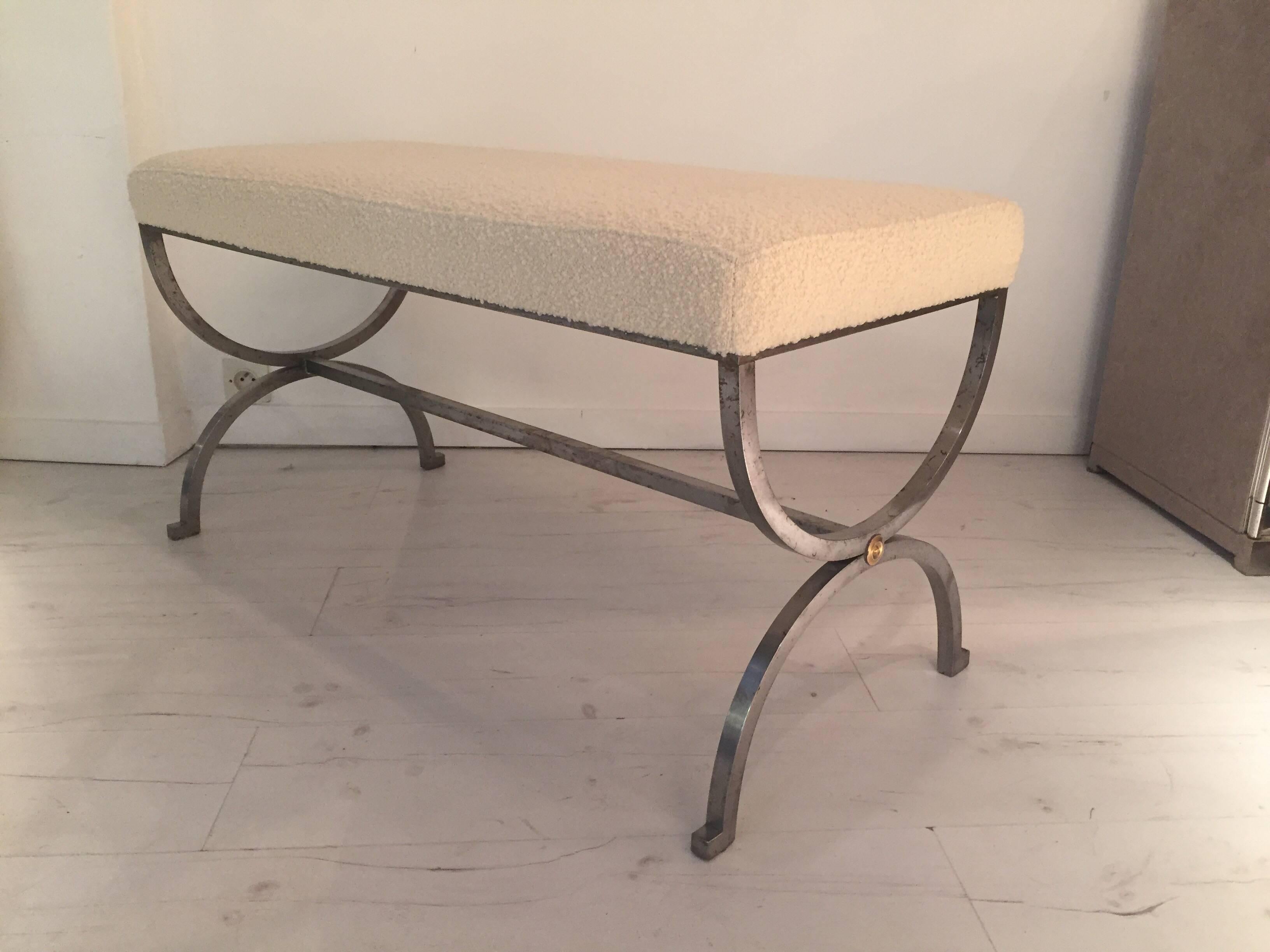 1960s Steel and Brass Bench by Maison Jansen 1