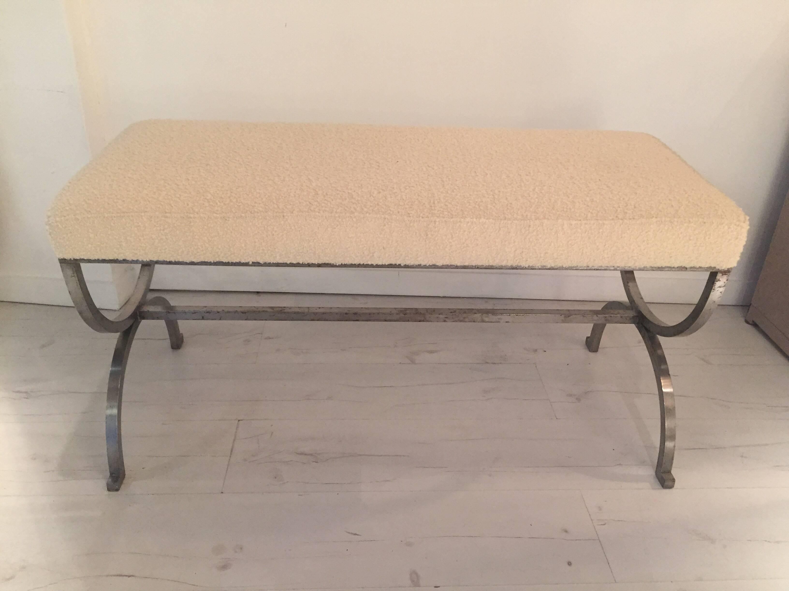 1960s Steel and Brass Bench by Maison Jansen 2