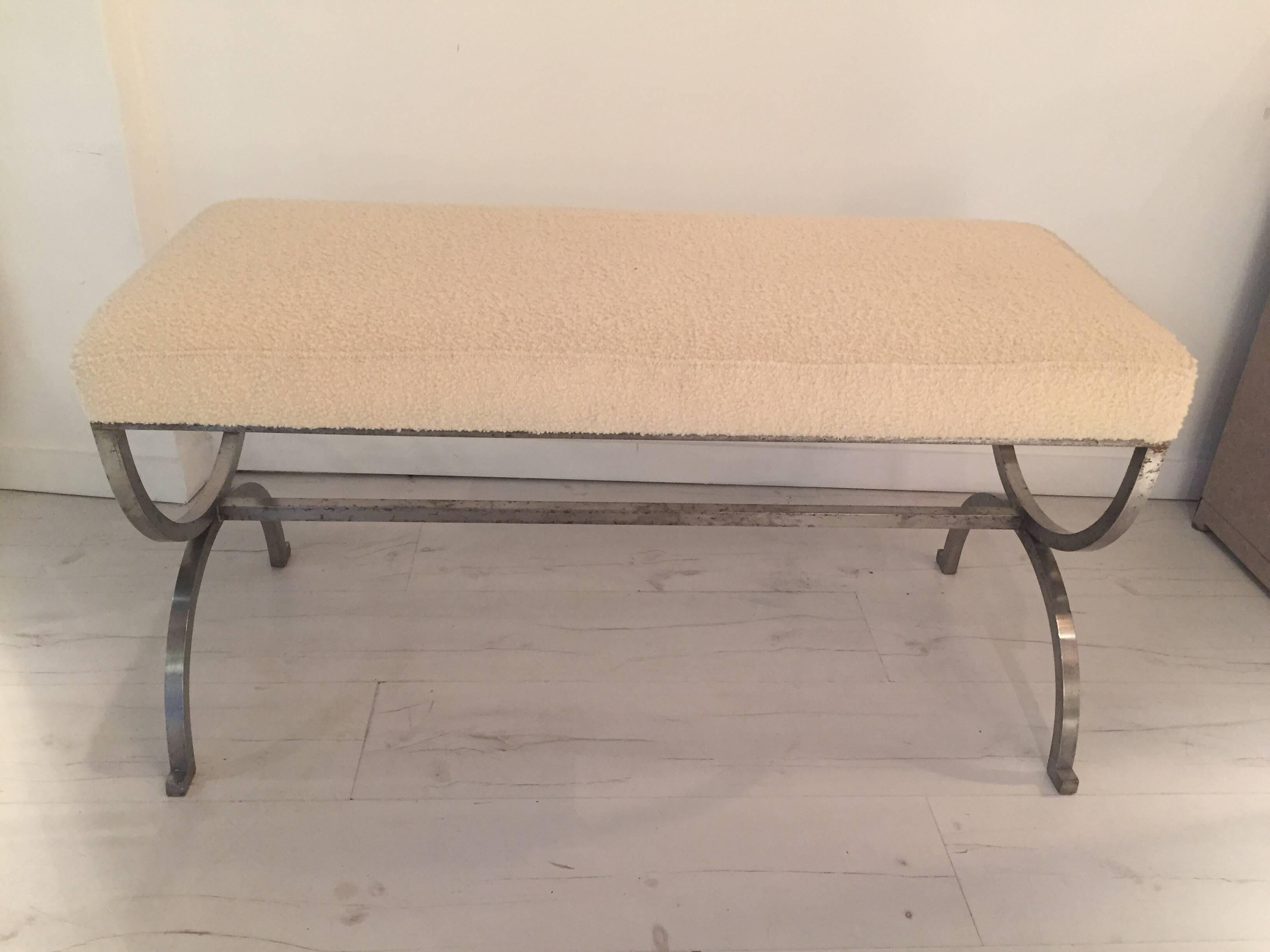 1960s Steel and Brass Bench by Maison Jansen 3