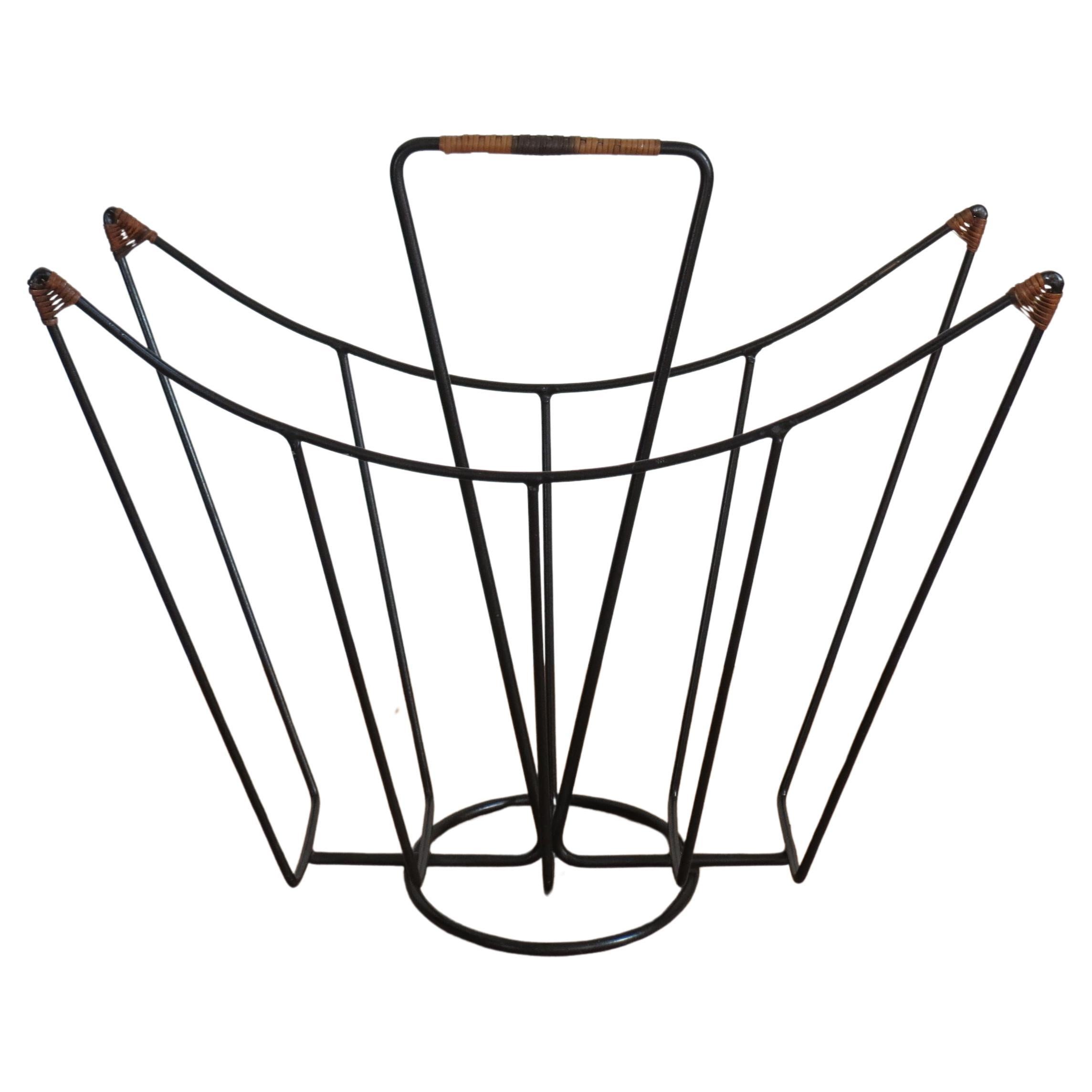 1960s Steel and Rattan Magazine Rack By Desmond Sawyer  For Sale