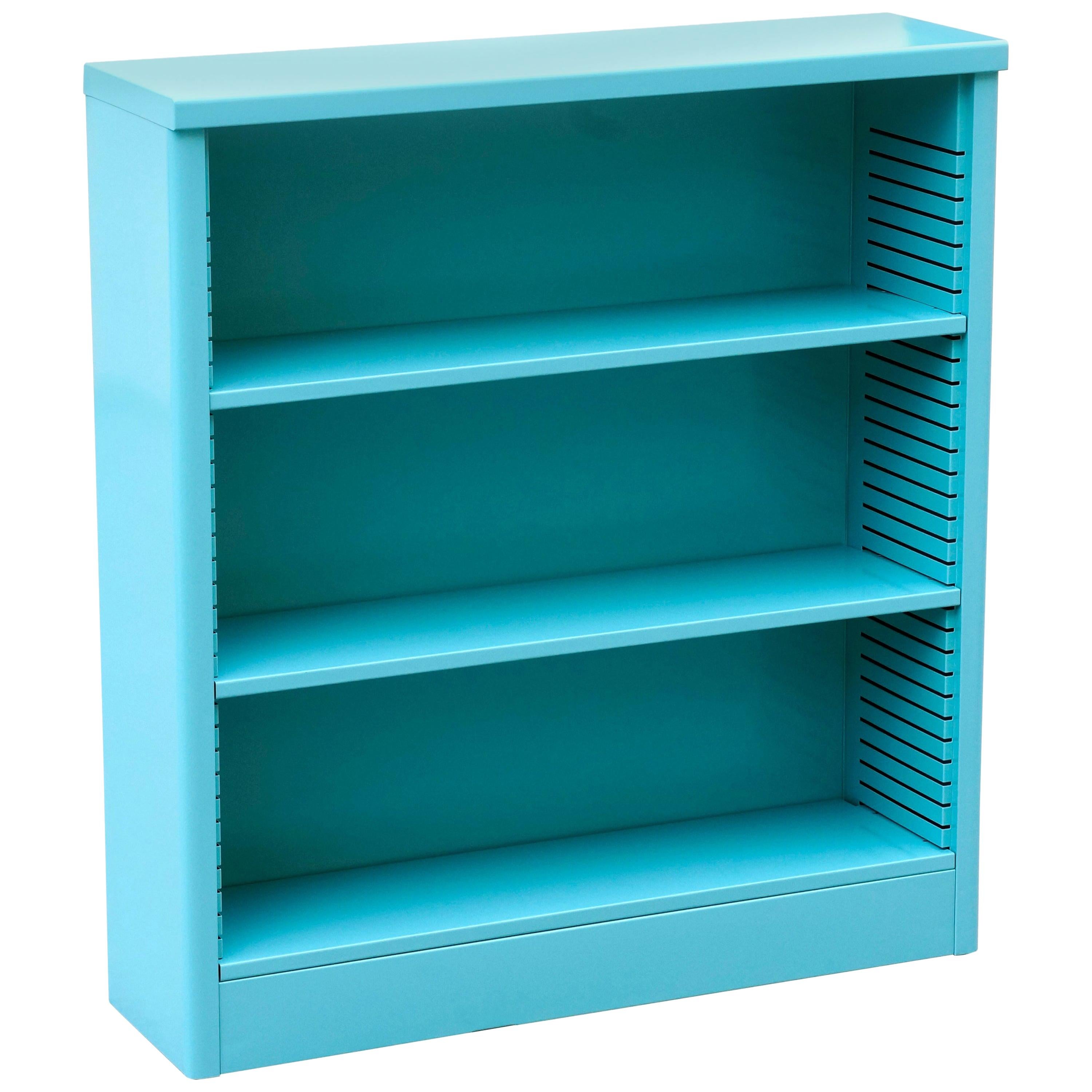 1960s Steel Bookcase in Turquoise, Custom Refinished For Sale