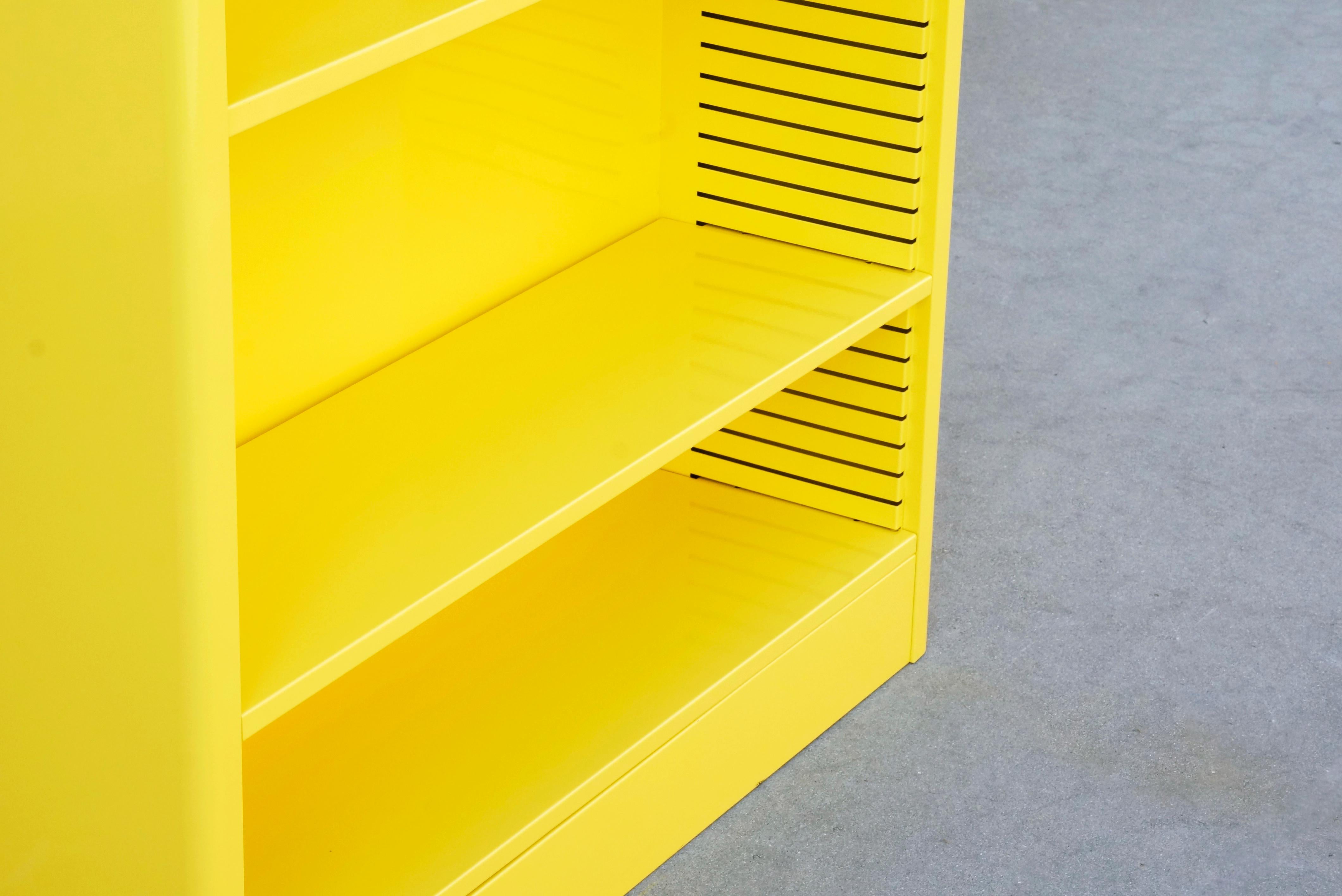 Powder-Coated 1960s Steel Bookcase in Yellow, Custom Refinished to Order For Sale