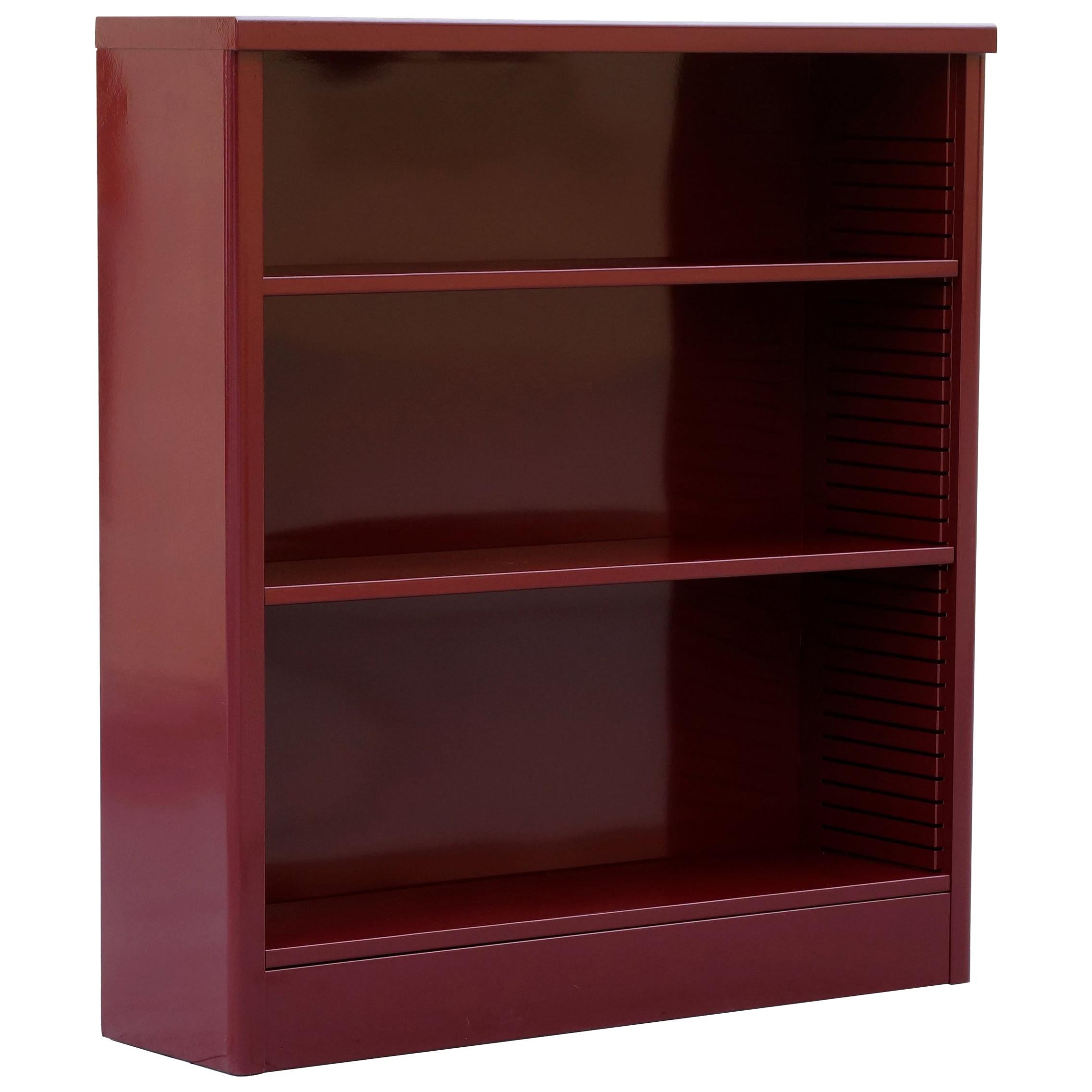 1960s Steel Bookcase Refinished in Wine Red For Sale