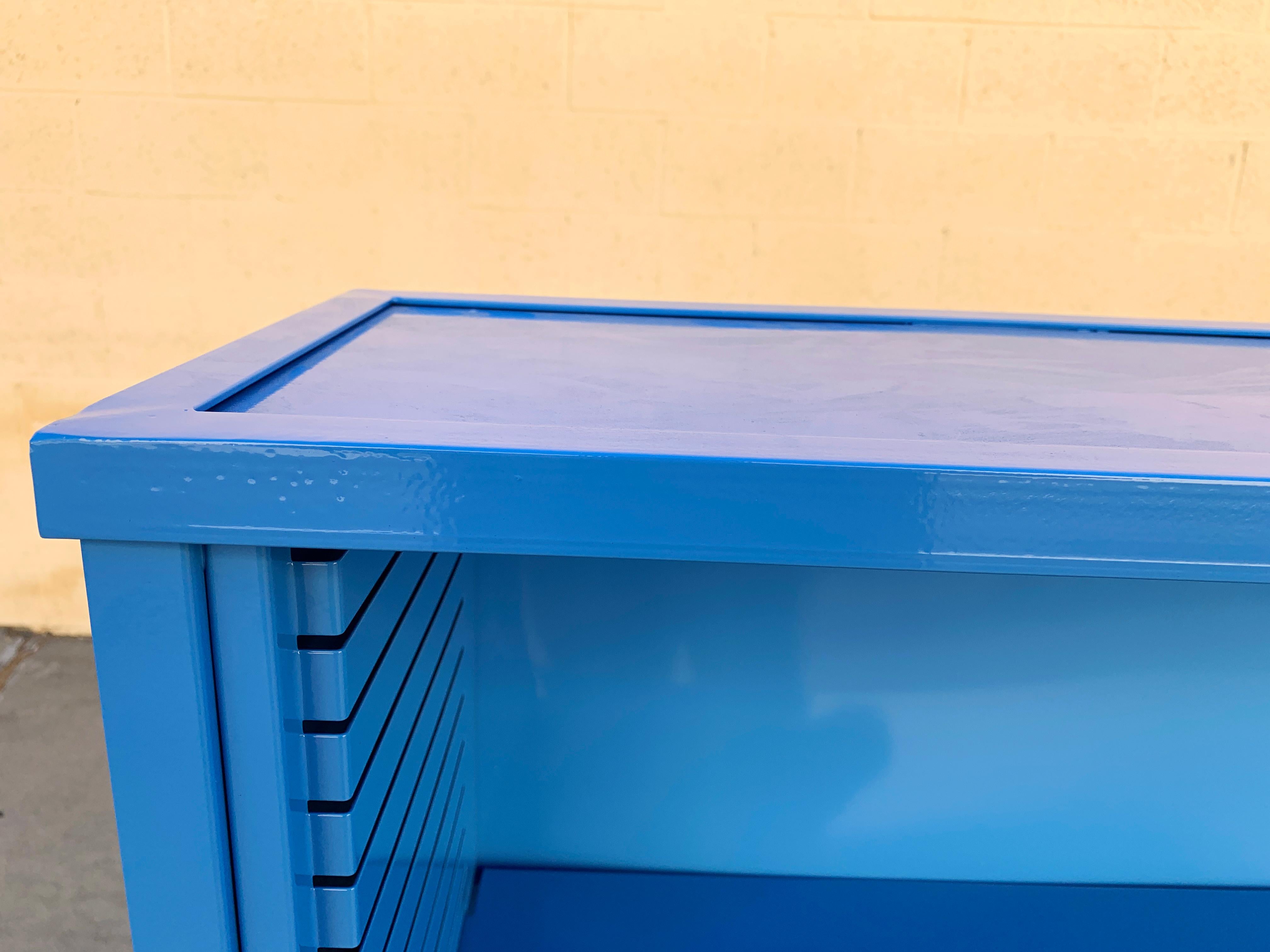 American 1960s Steel Tanker Style Bookcase in Blue ‘BL05’, Custom Refinished For Sale