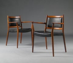 1960 Steffen Syrach-Larsen 4 poltrone in Wood Wood, rivestimento in pelle patinata